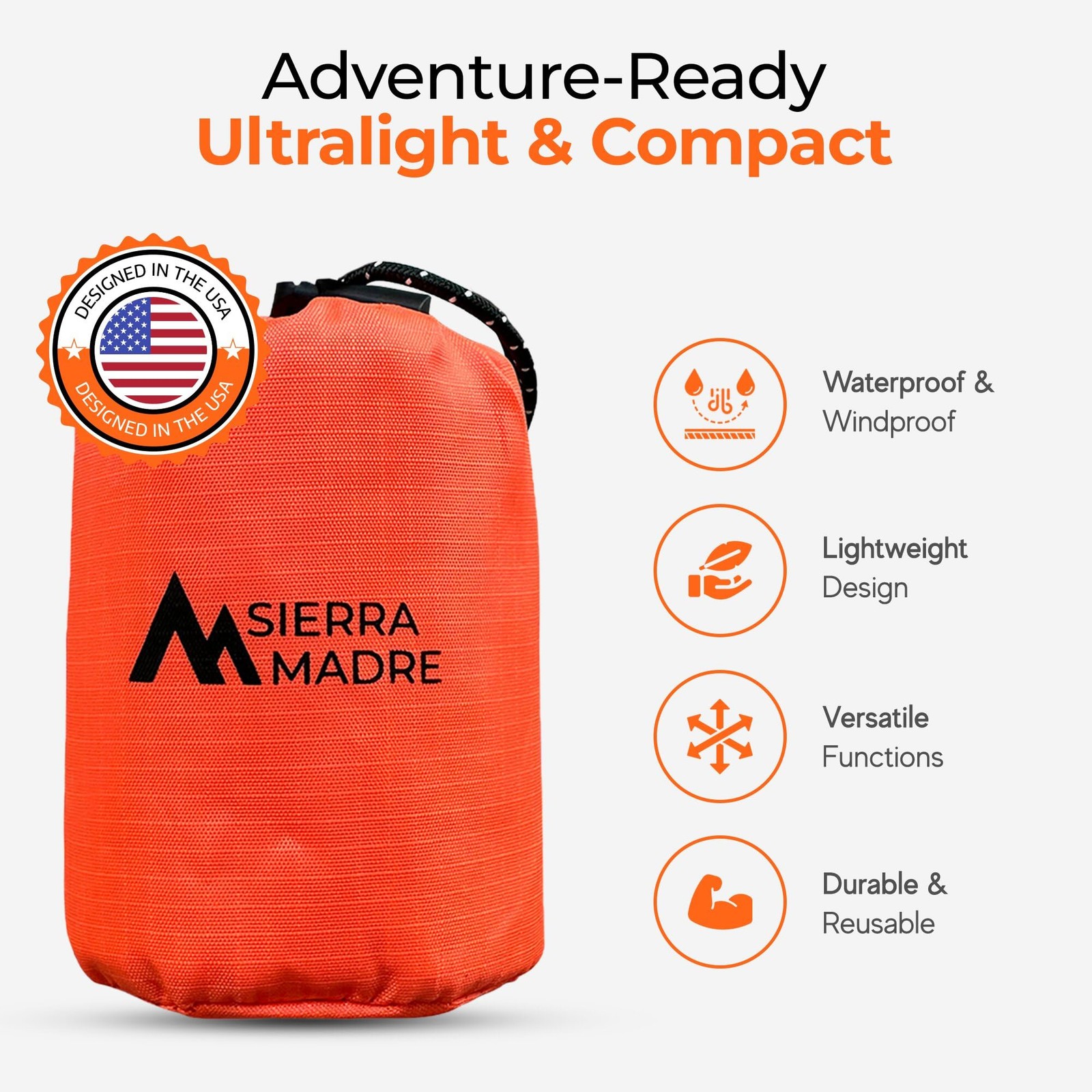 Sierra Madre Emergency Sleeping Bag – Ultralight, Pack of 2, Orange