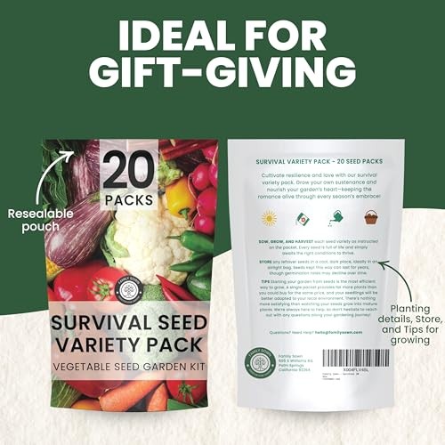 20 Vegetable Seed Packets | Survival Variety Pack | 2026 Season 20 Seed Packets
