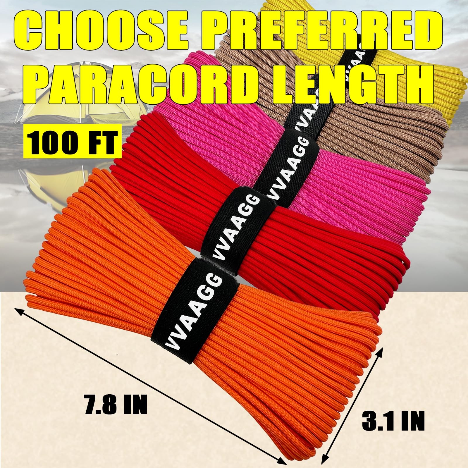 VVAAGG 1000 Orange Paracord100FT Utility Parachute Cord 4mm 100FT,