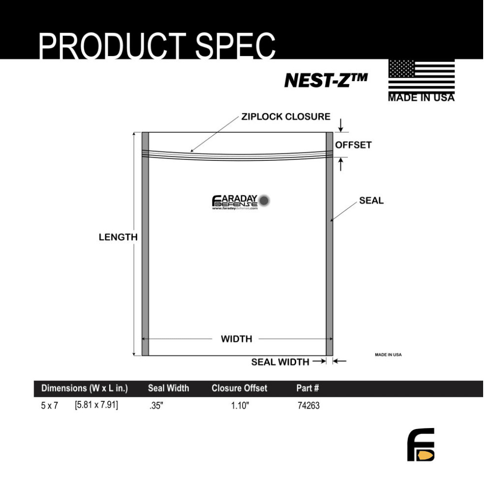 Faraday 5 PC Cell Phone NEST-Z 7.0 Mil 5-Layer EMP Bags 5″ x 7″