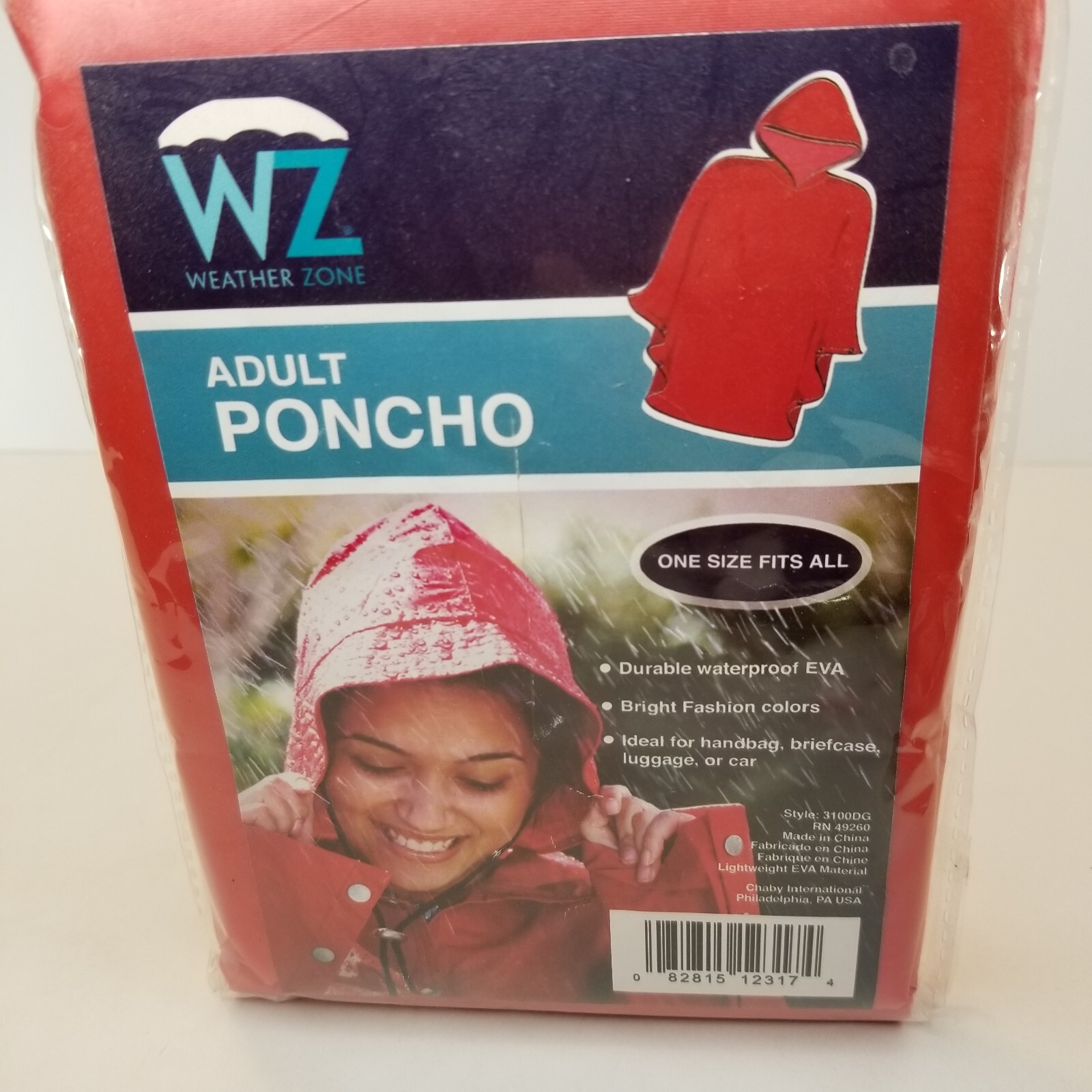 Weather Zone Two One Size Fits All Red Adult Poncho Great Emergency Item ” NIP “