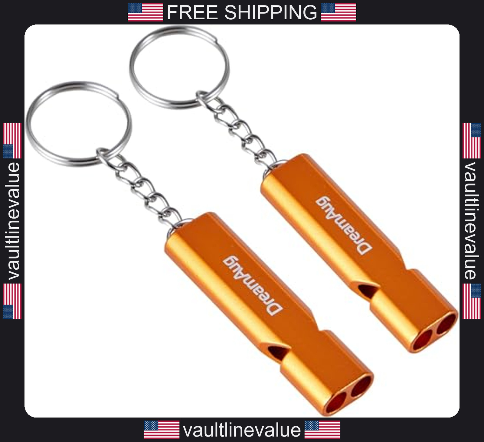 Emergency survival whistles 2 pack metal waterproof safety key ring for camping