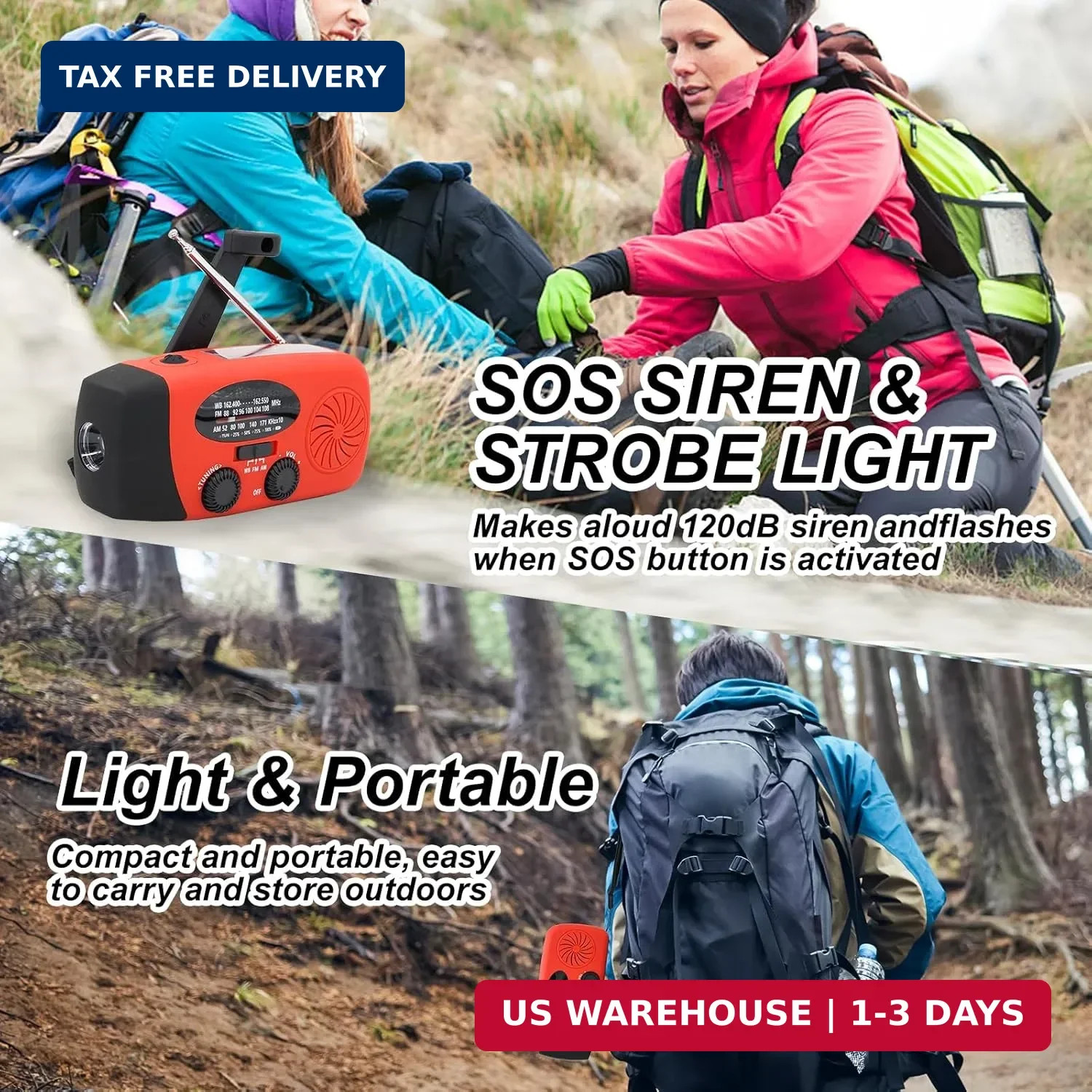 2000mAh Emergency Solar Hand Crank Portable Survival Radio | AM FM NOAA Weather