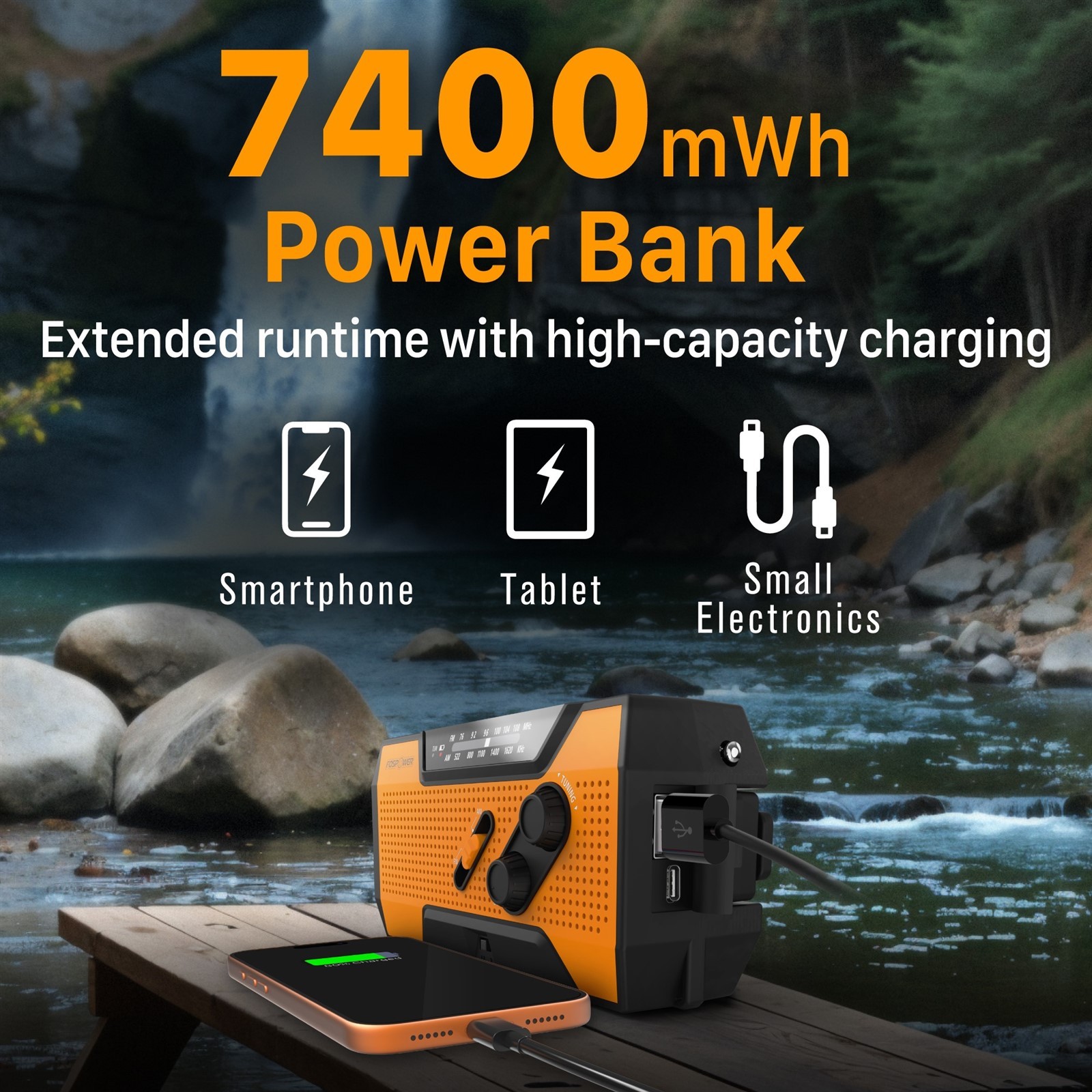 Emergency Solar Hand Crank Weather Radio 2000mAh Power Bank Charger Flash Light