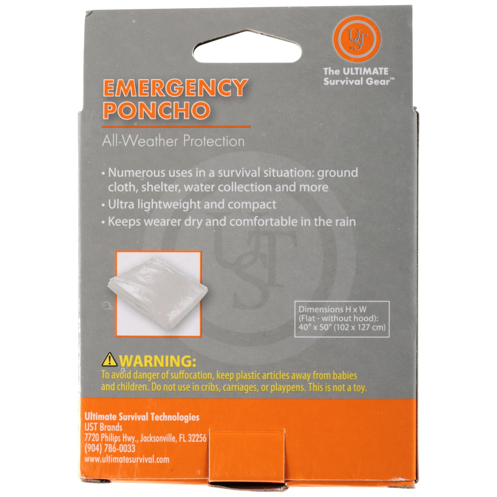 Ultimate Survival Technologies Emergency Poncho Clear