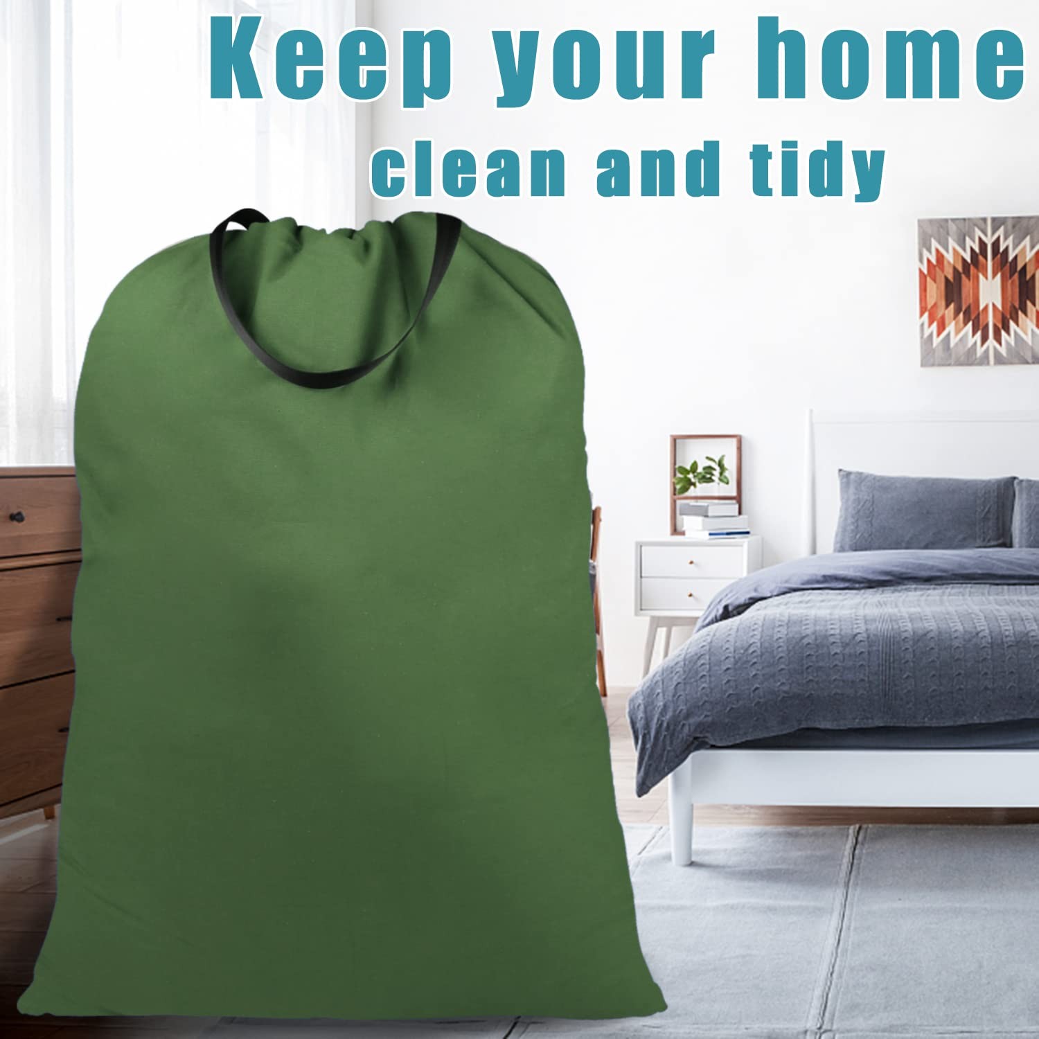 LOLOMLO Extra Large Canvas Laundry Bags with Handles & X-Large, Army Green