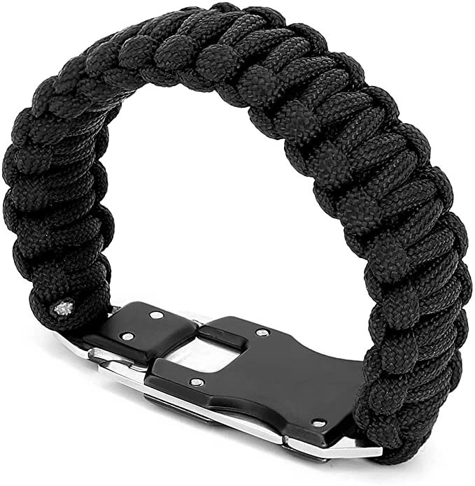 2 Black Paracord Tactical Knife Bracelets Wilderness Survival Gear EDC Gift