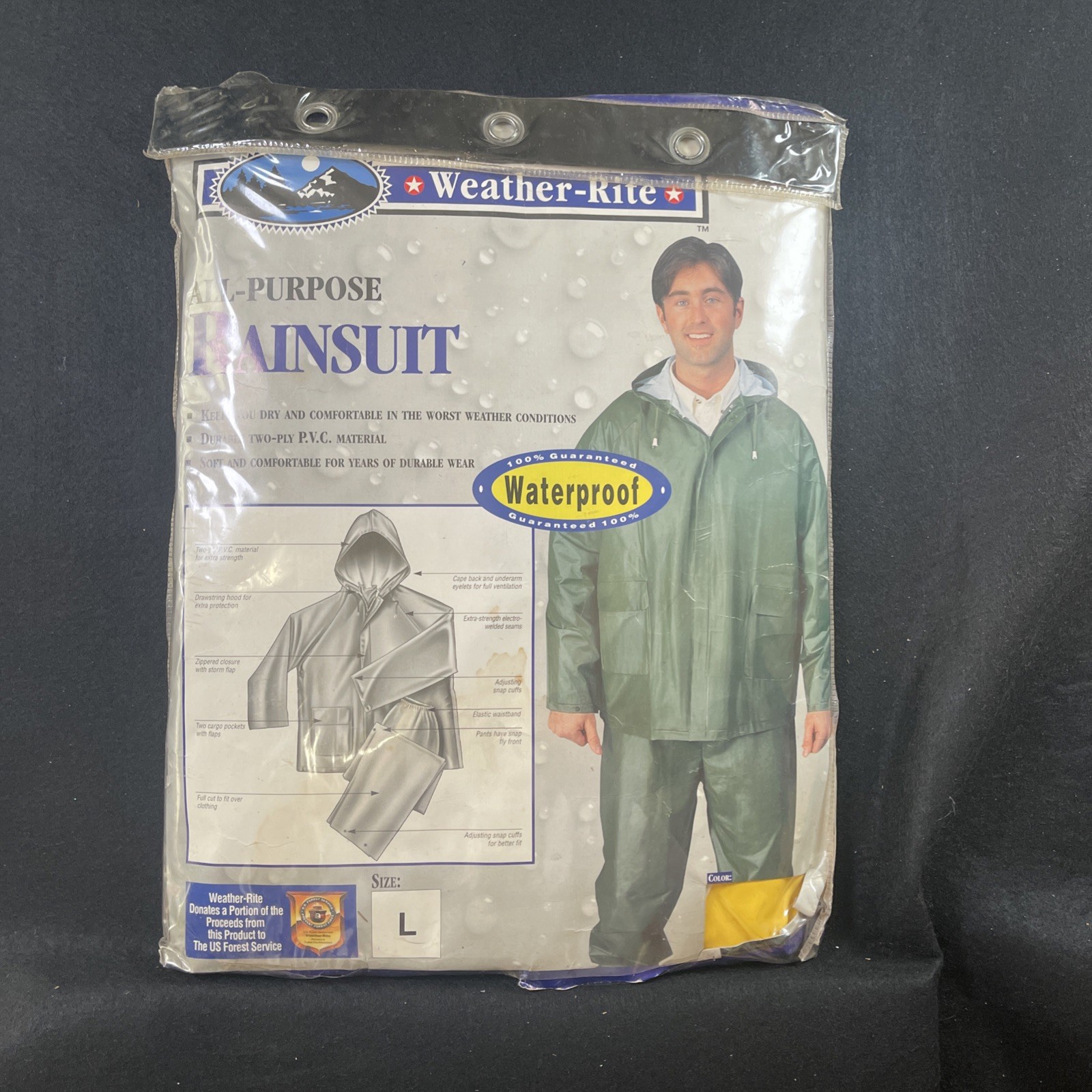New Vintage Weather-Rite Waterproof Rainsuit PVC Mens Large All Purpose