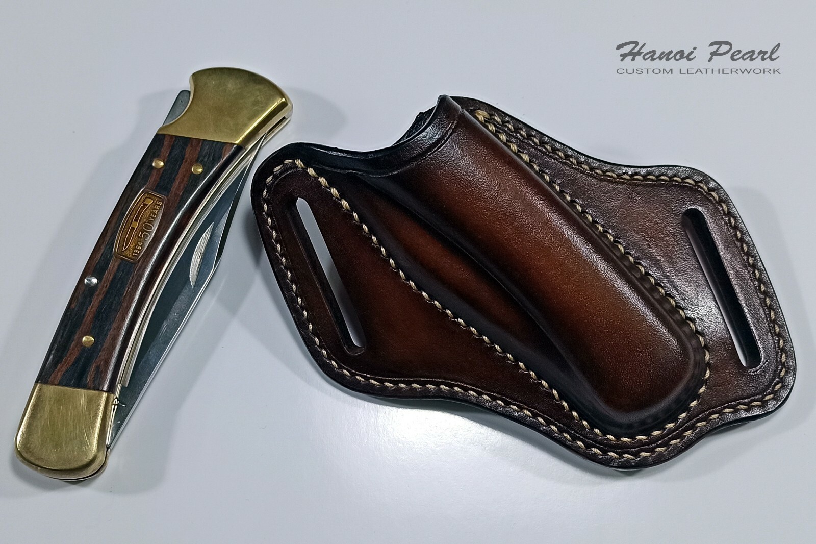Custom Cross Draw Leather Sheath for Buck 110 Folding Hunter