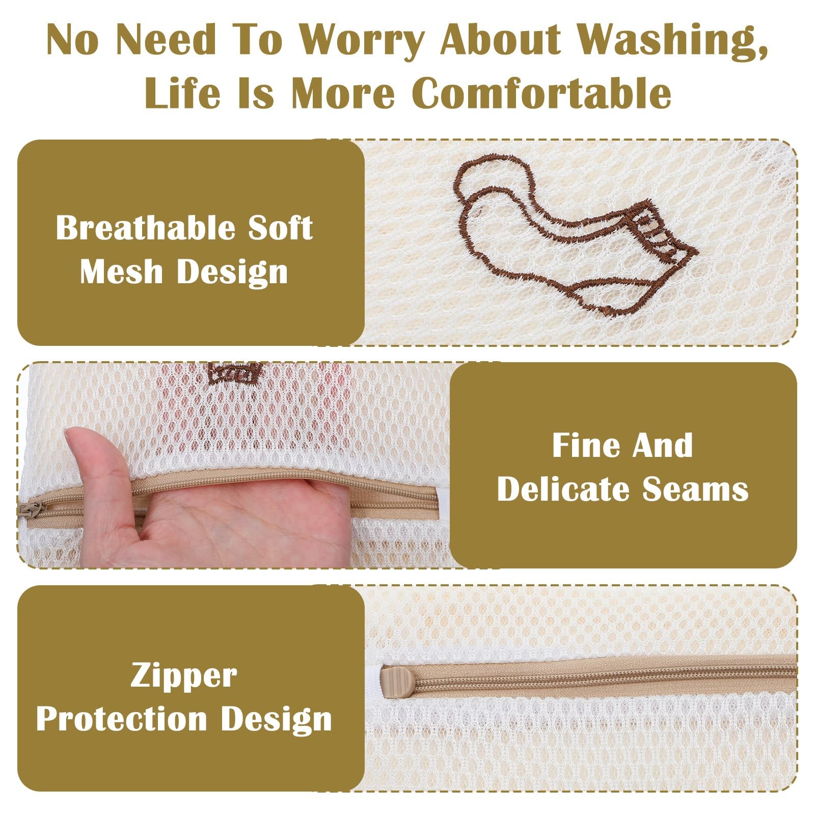 LXUEJIE 4 Pcs 7.87×7.09 Inch Small Mesh Laundry 0.36 liters, Beige, Brown