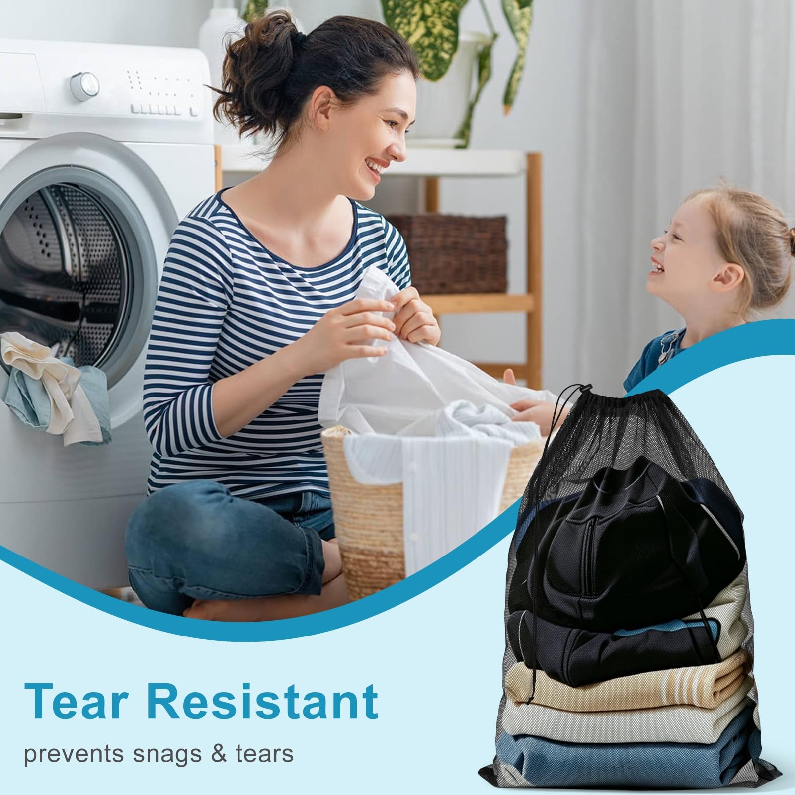 Urxvog 3 Pack Mesh Laundry Bags – 2 Large & 1 Small, 2 & 1 black