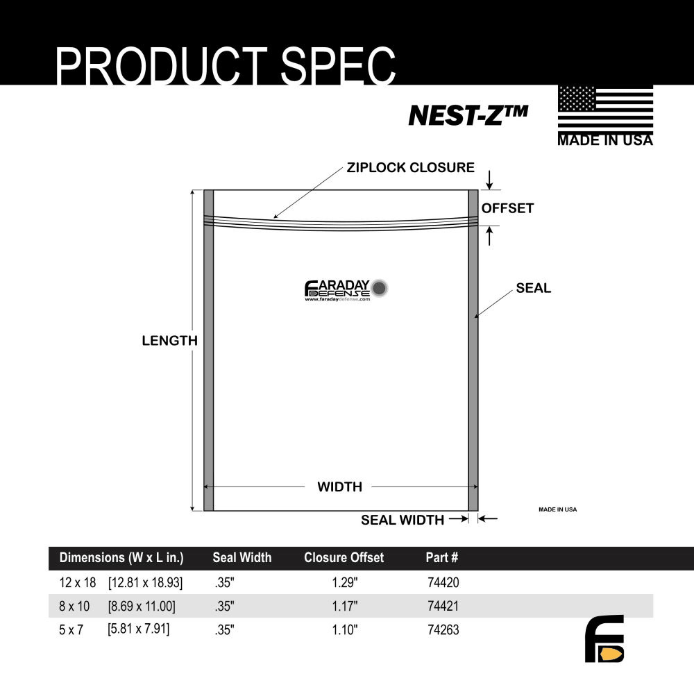 Faraday 10 PC Large-Kit NEST-Z 7 Mil Moisture Barrier 5-layer EMP Bags