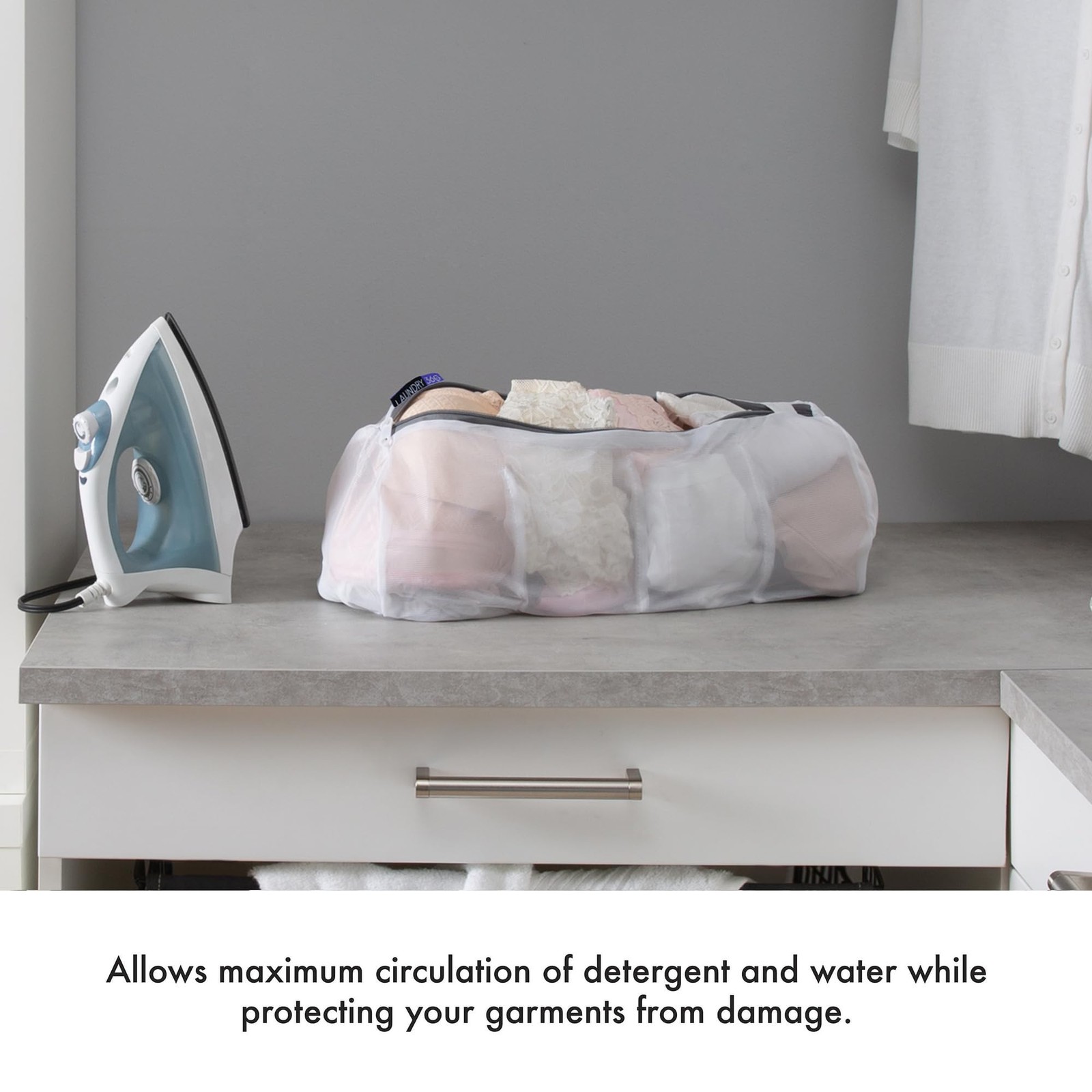 Laundry 360 4 Compartment Hosiery Wash Bag Hoisery Bag, White
