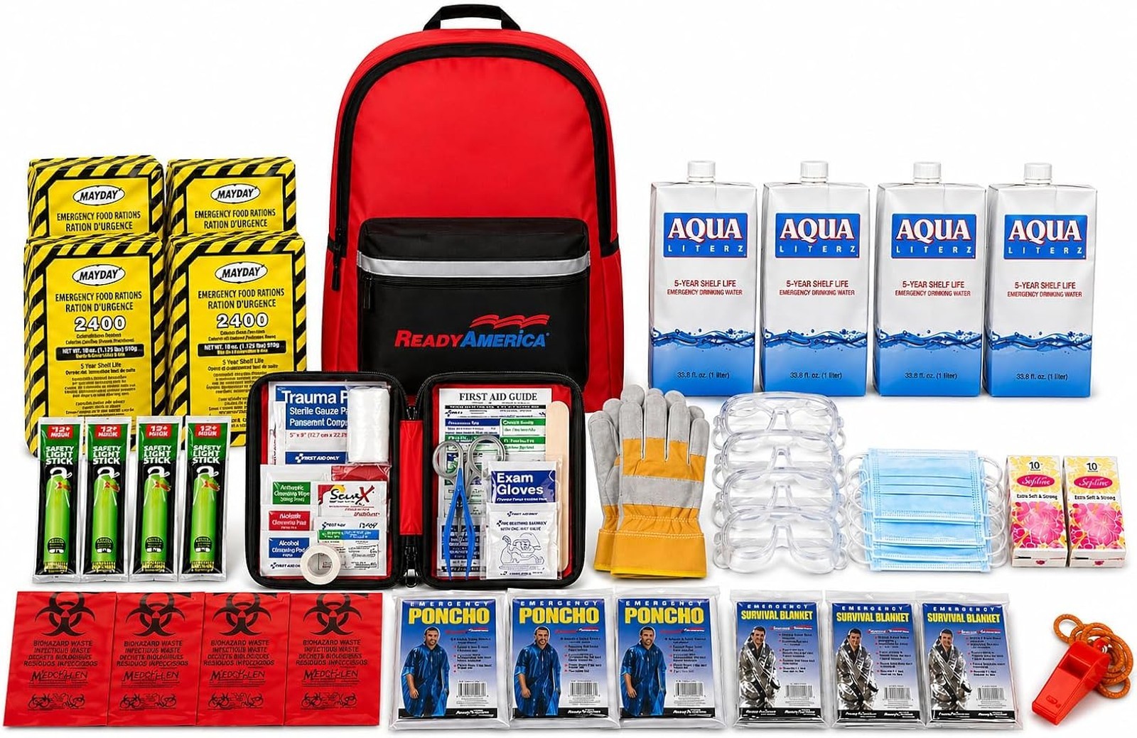 Emergency Survival Kit Backpack for 2 People 3 Days First Aid Food Water Shelter