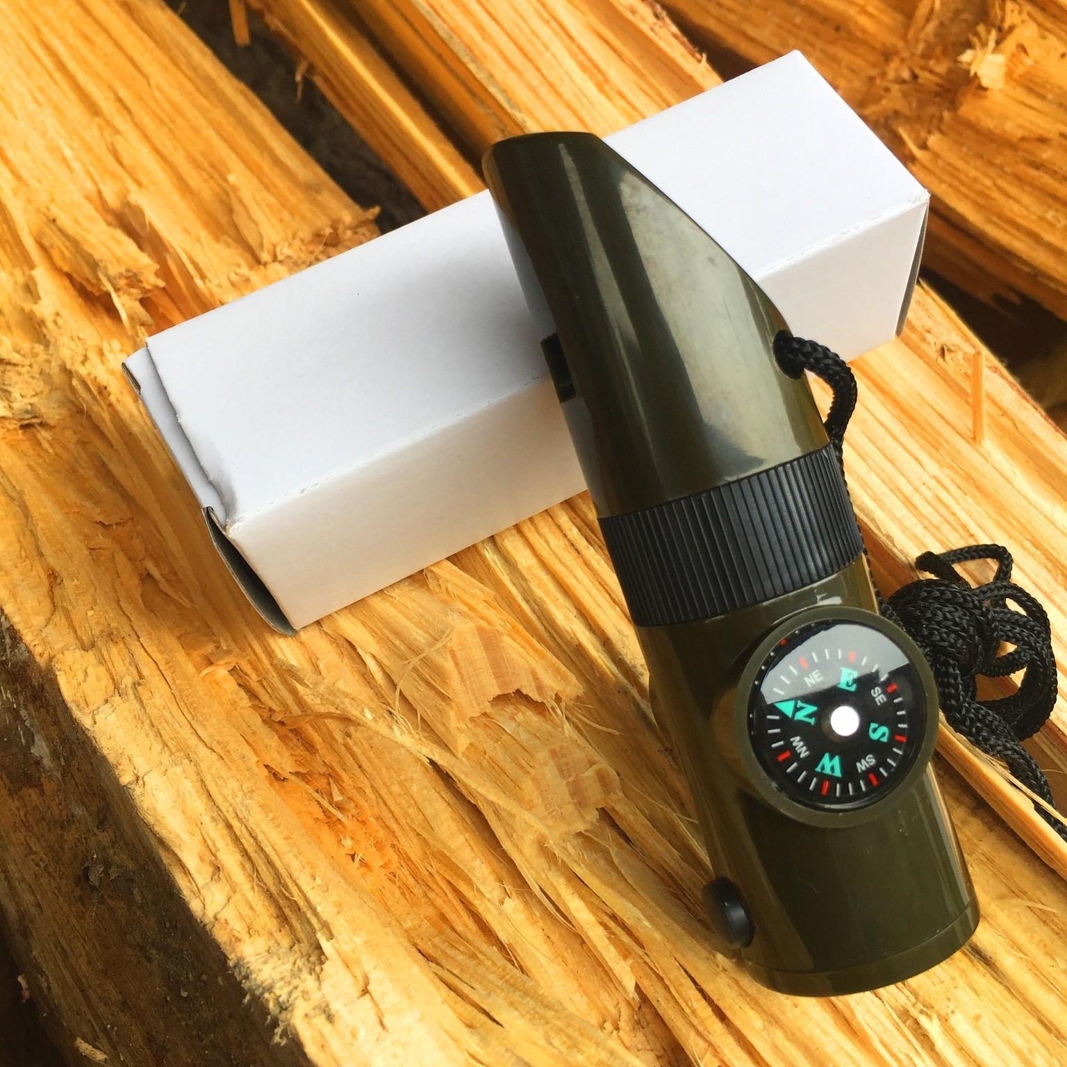 7-In-1 Emergency Survival Whistle Compass Thermometer LED Flashlight Magnifier