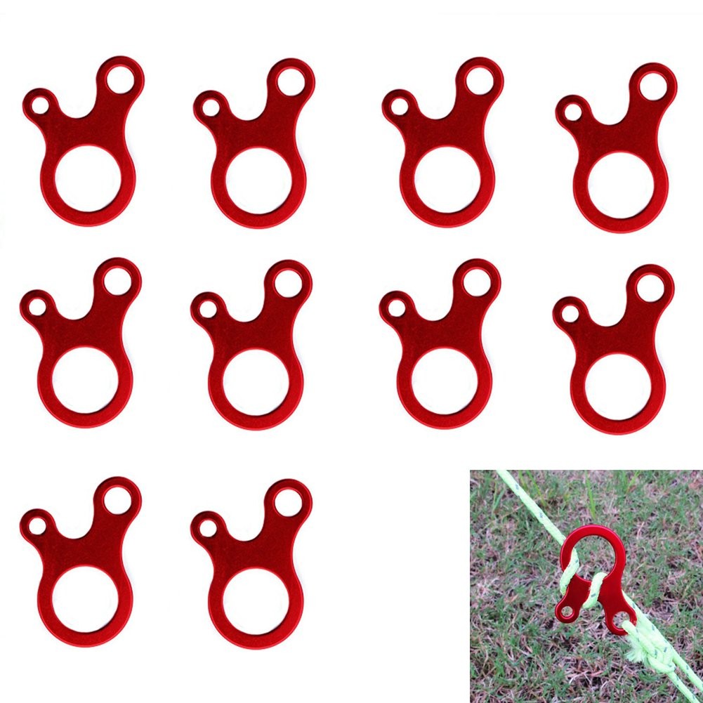 Pack of 10 Aluminum Guyline Wind Rope Buckle Cord Adjuster for Tent Red