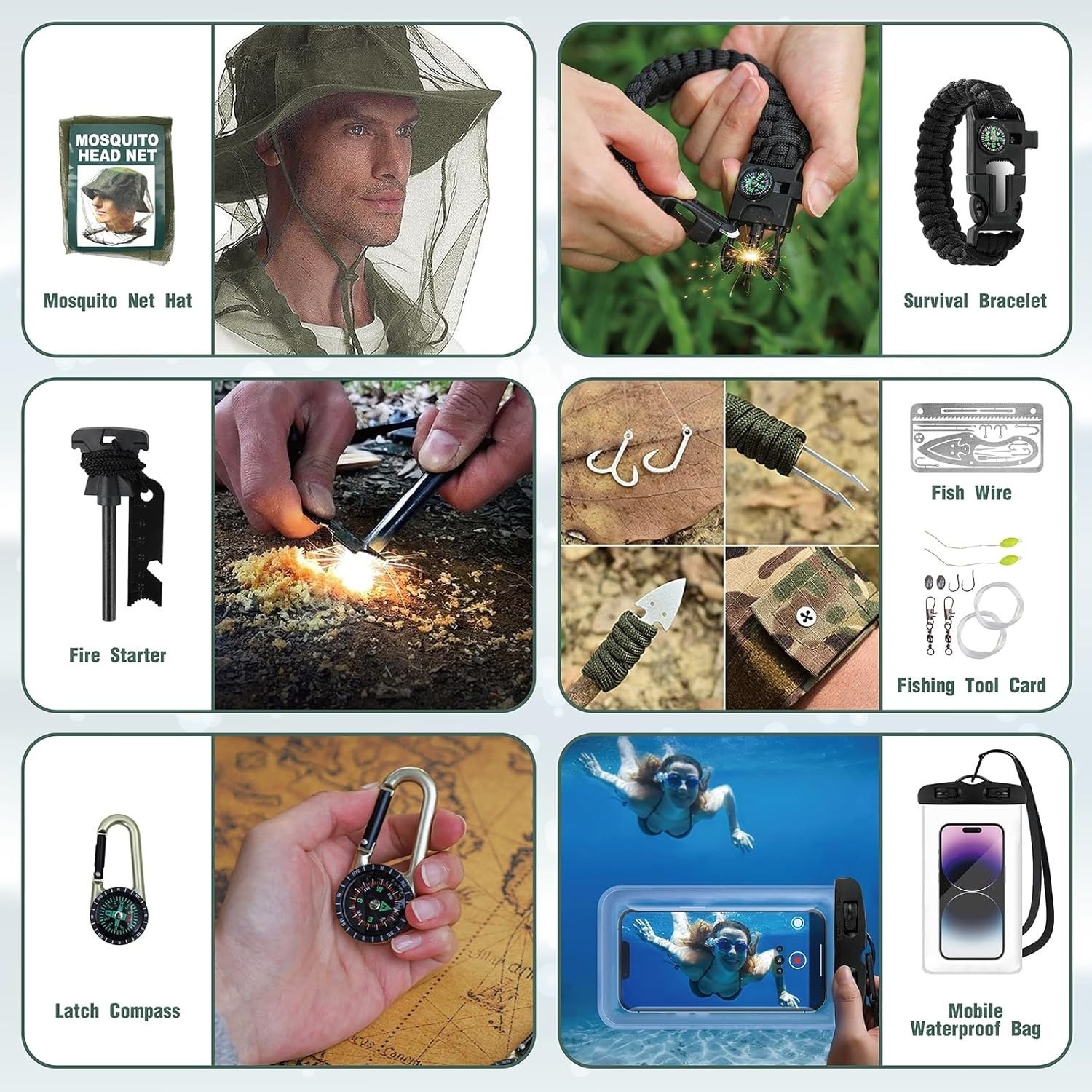 24-in-1 Professional Survival Kit, Emergency Multi-Tool Set For Hiking, Camping