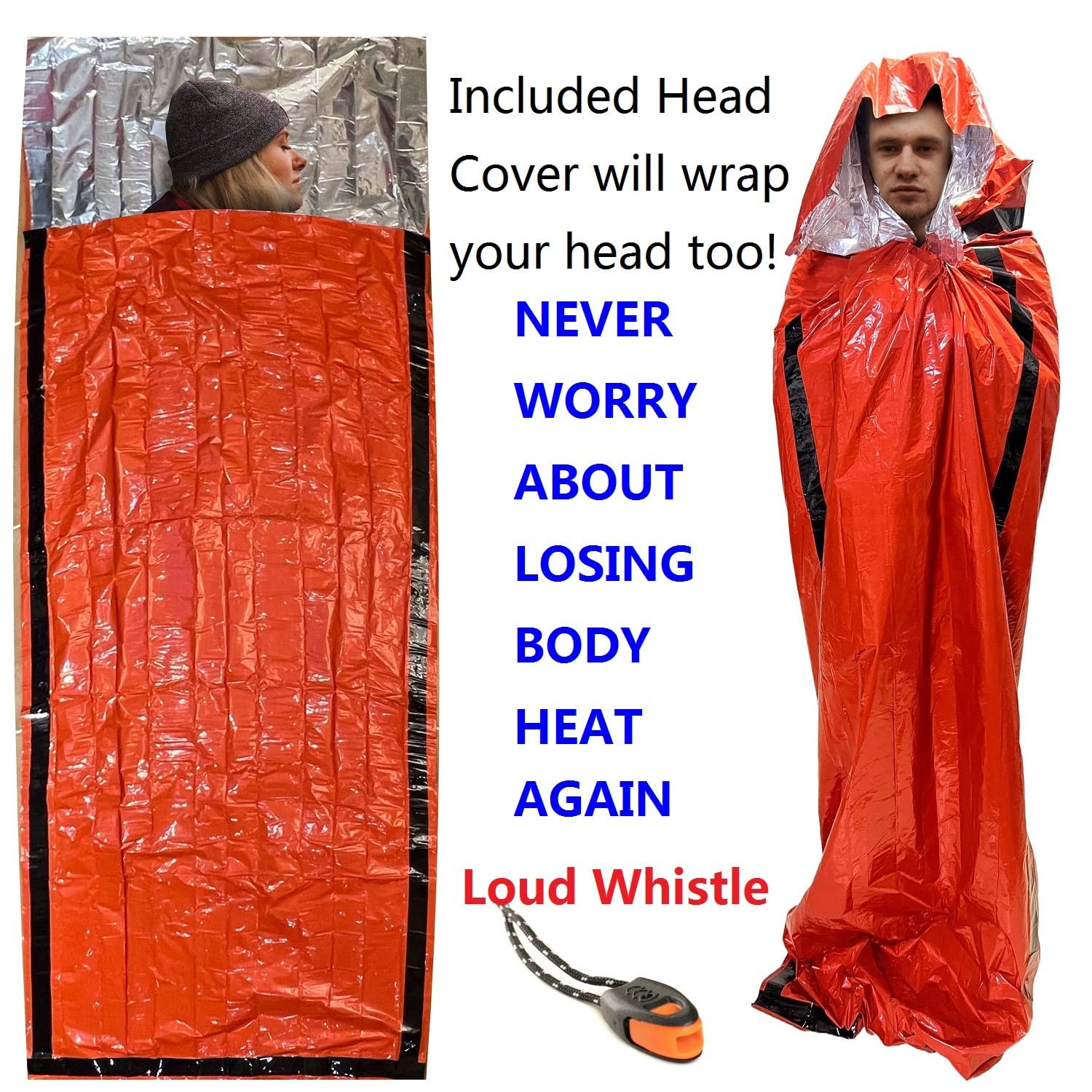 Leberna Emergency Sleeping Bag Survival 2 Pack | 2 Bags, Silver