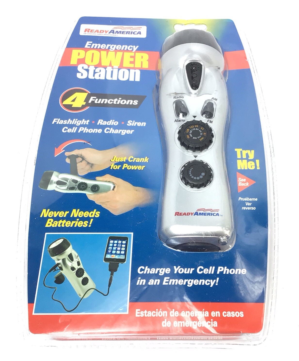 Ready America Emergency Power Station 70801 Hand Crank Flashlight Radio Cell