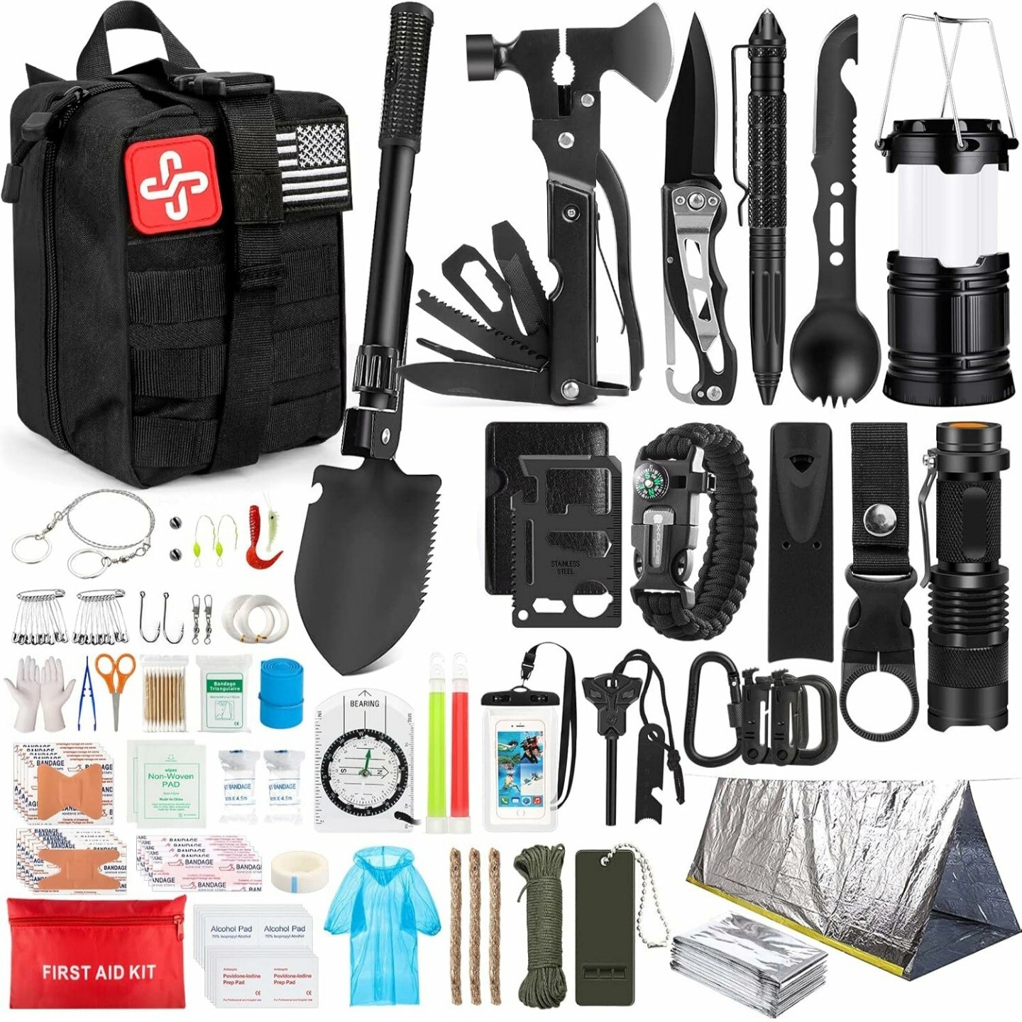 Apocalypse Survival Kit Military Compact Bag -250 pc Prepper Emergency First Aid