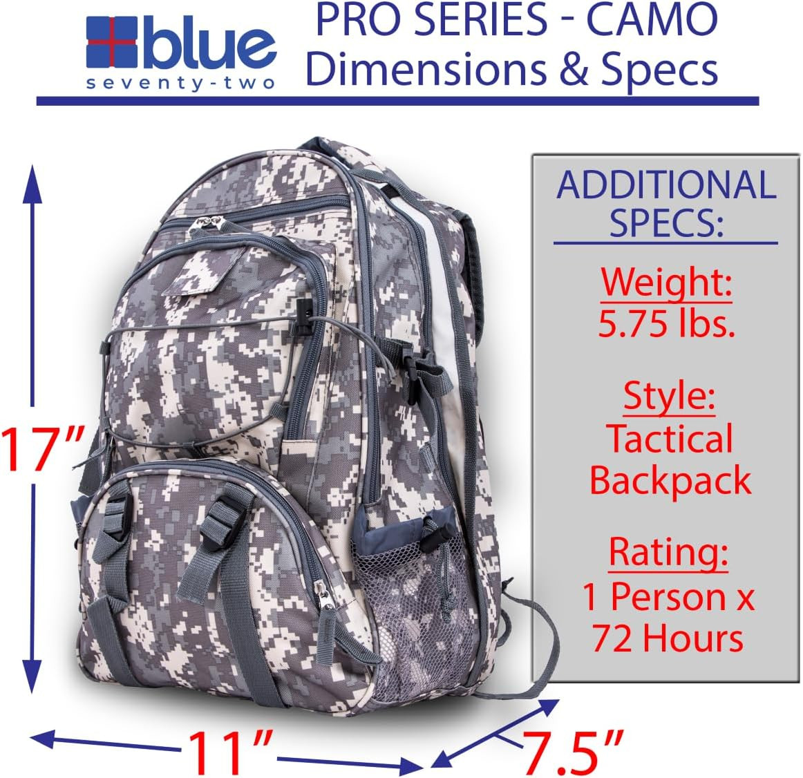Blue Seventy-Two Pro Series Camo Emergency Survival Kit for 1 Person