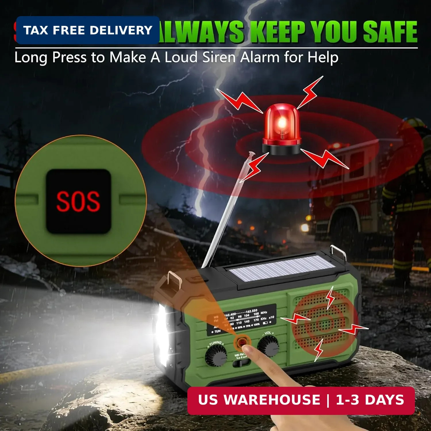 Emergency Radio Hand Crank Solar, 10000mAh/37000mWh Emergency Weather Radio, Han