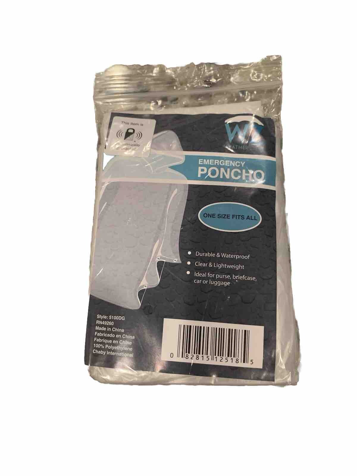 Weather Zone Emergency Rain Poncho One Size Fits All Clear & Light Weight NIP