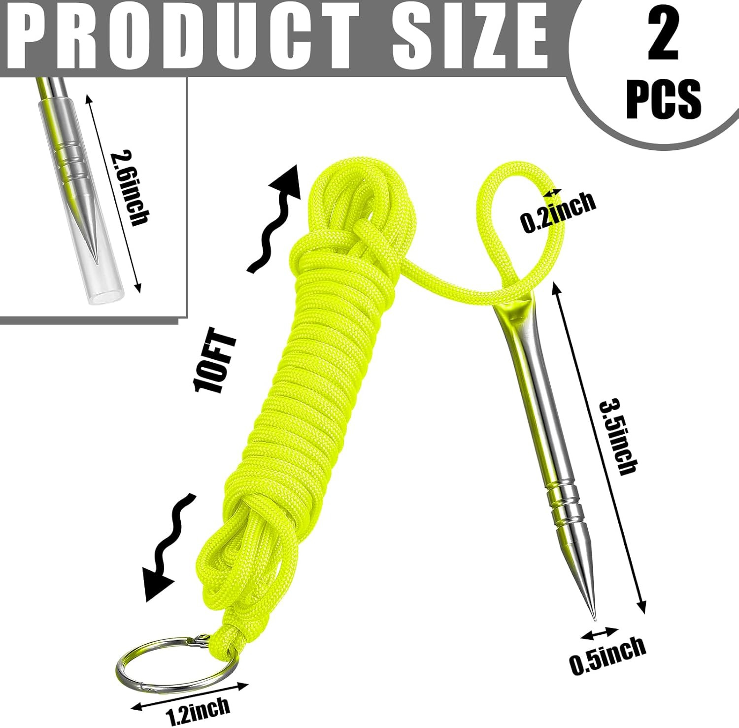 10 Ft Paracord Fishing Stringer Set – 2 Pieces, 550Lb Capacity, Split Ring