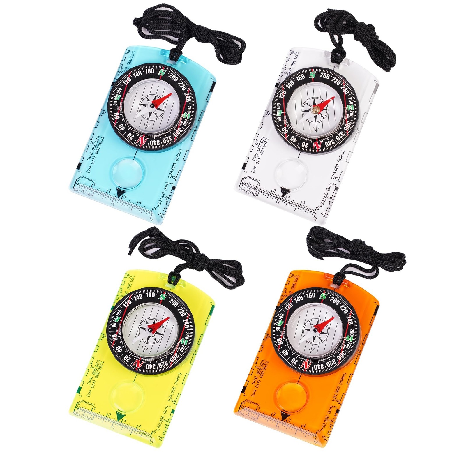4 Pcs Outdoor Compass with Adjustable Declination,Magnifier,Ruler,Scale. Mult…