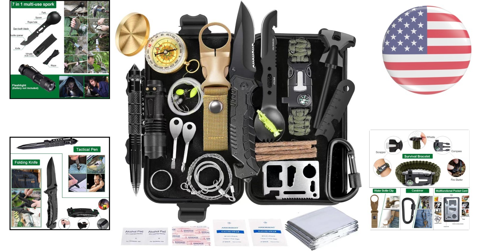 Ultimate 35 in 1 Survival Kit – Waterproof Adventure Gear for Camping & Hiking