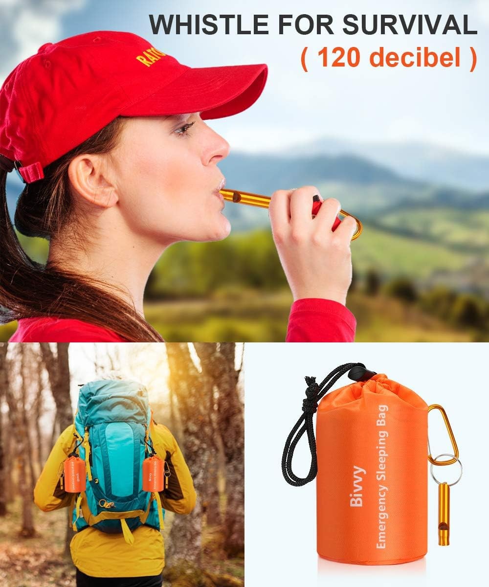2 Pack Emergency Sleeping Bag Outdoor Camping Gear For Hiking Survival Whistle