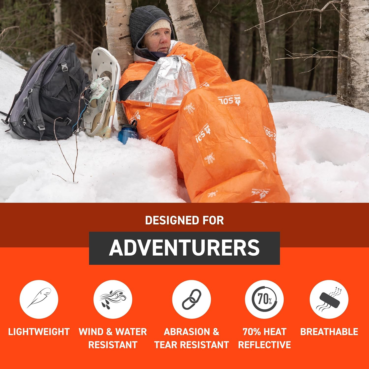 SOL Escape Lite Bivvy – Reflects up to 70% Body Heat – Waterproof Emergency Blan