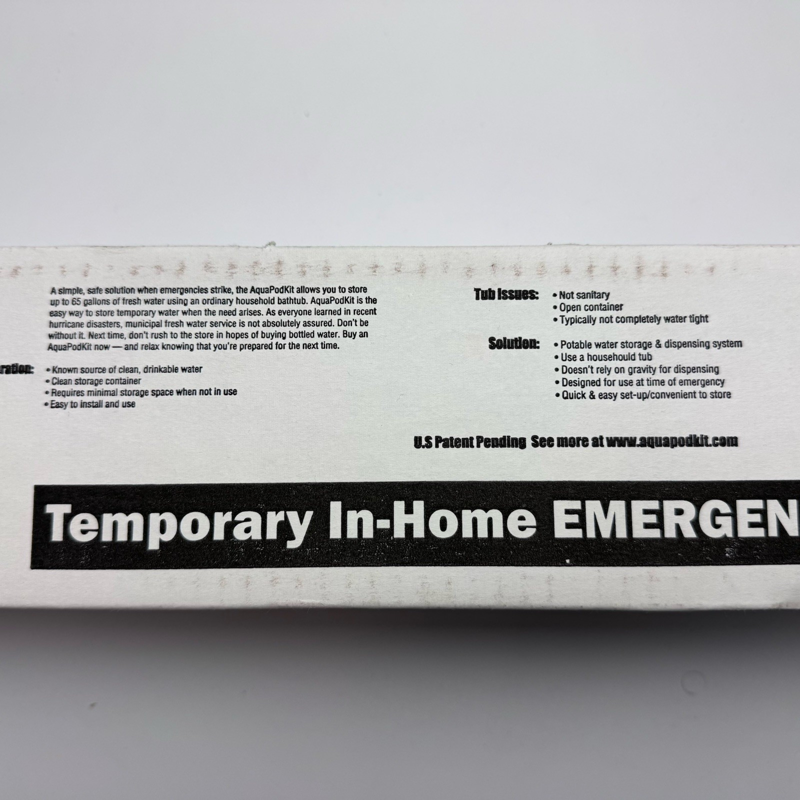 AquaPod Kit 65 gal Emergency Water Storage In-Home Bathtub Brand New