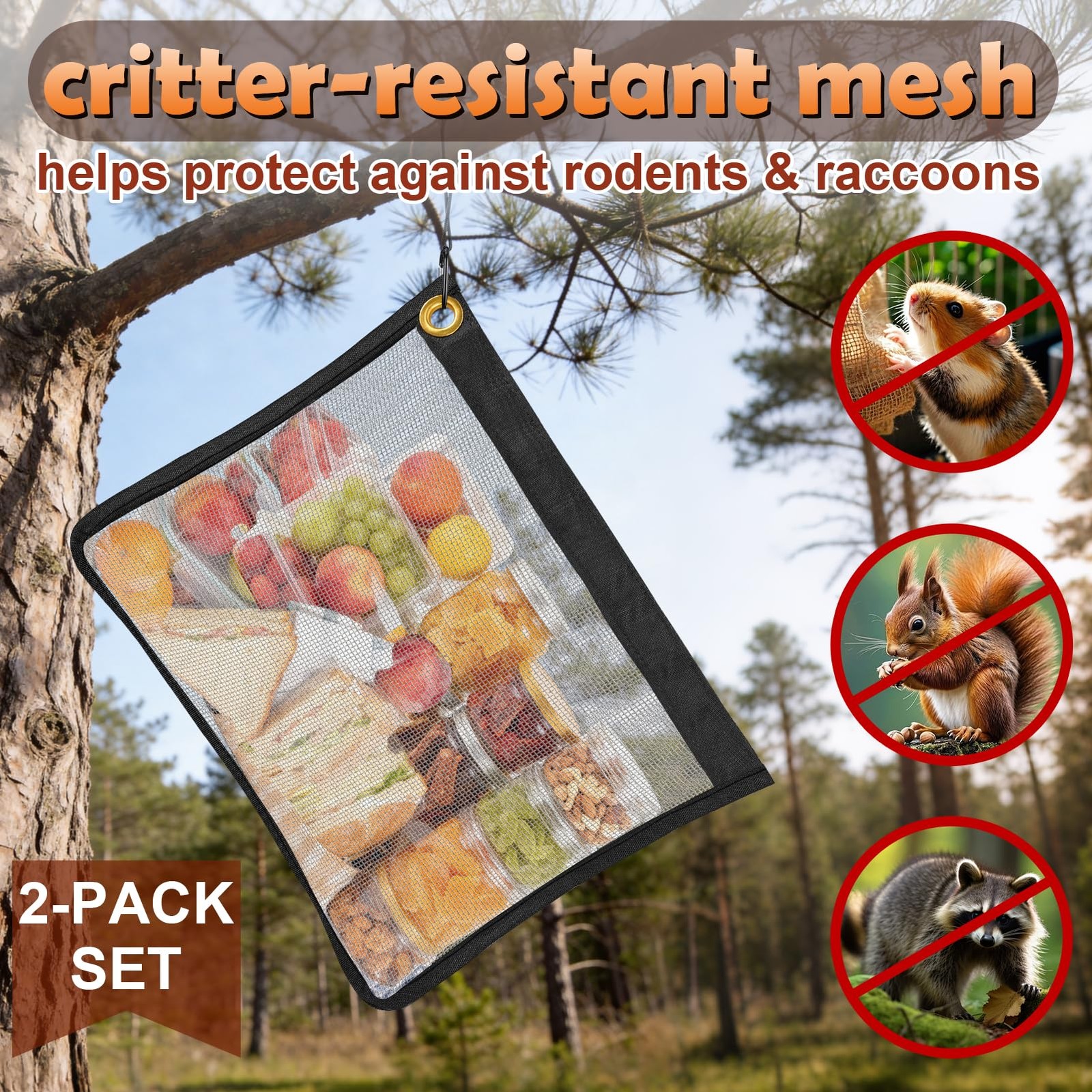2 Pack Ultralight Rodent Proof Bear Bags,18x14in Fine Mesh Stainless Steel Ha…