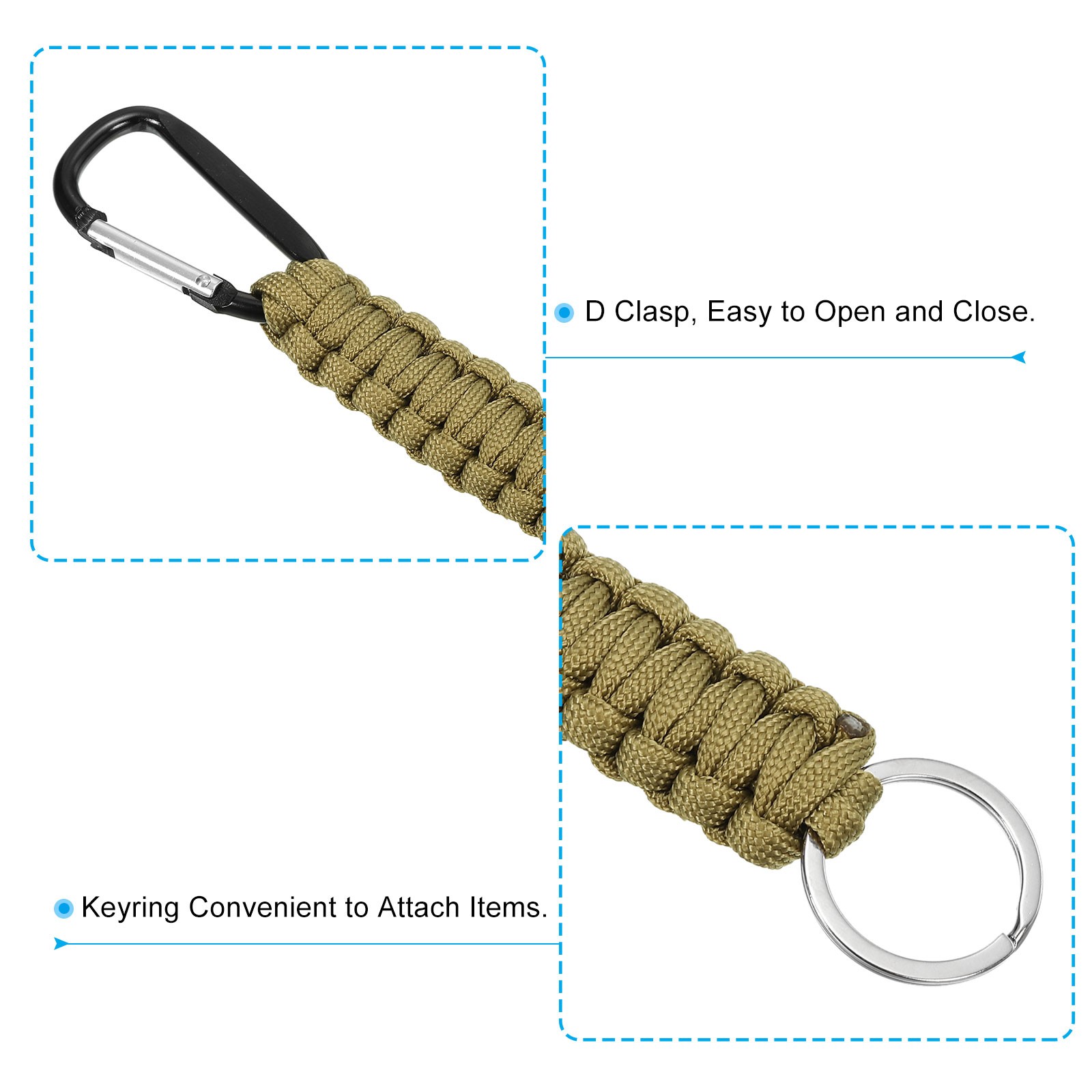 4Pcs Braided Paracord Lanyard Keychain, Paracord Neck Badge Lanyard Brown Khaki