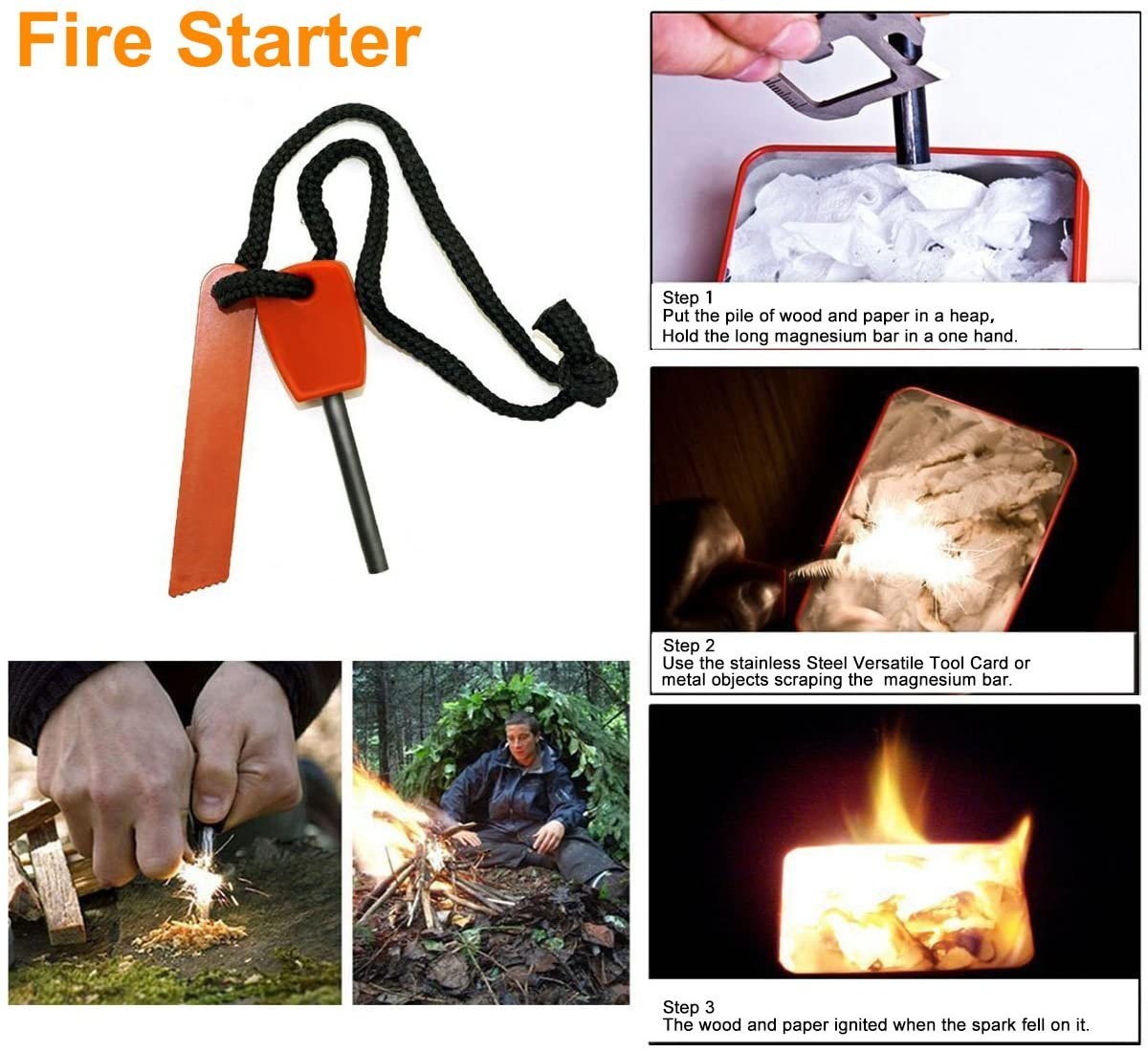 Camping Survival Kit, Stainless Steel Waterproof for Gym Outdoor