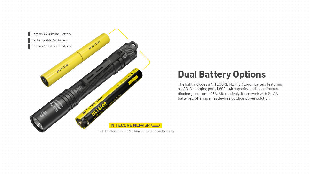 Nitecore MT2A Pro 1000 Lumen Rechargeable EDC Flashlight, Use 2x AA