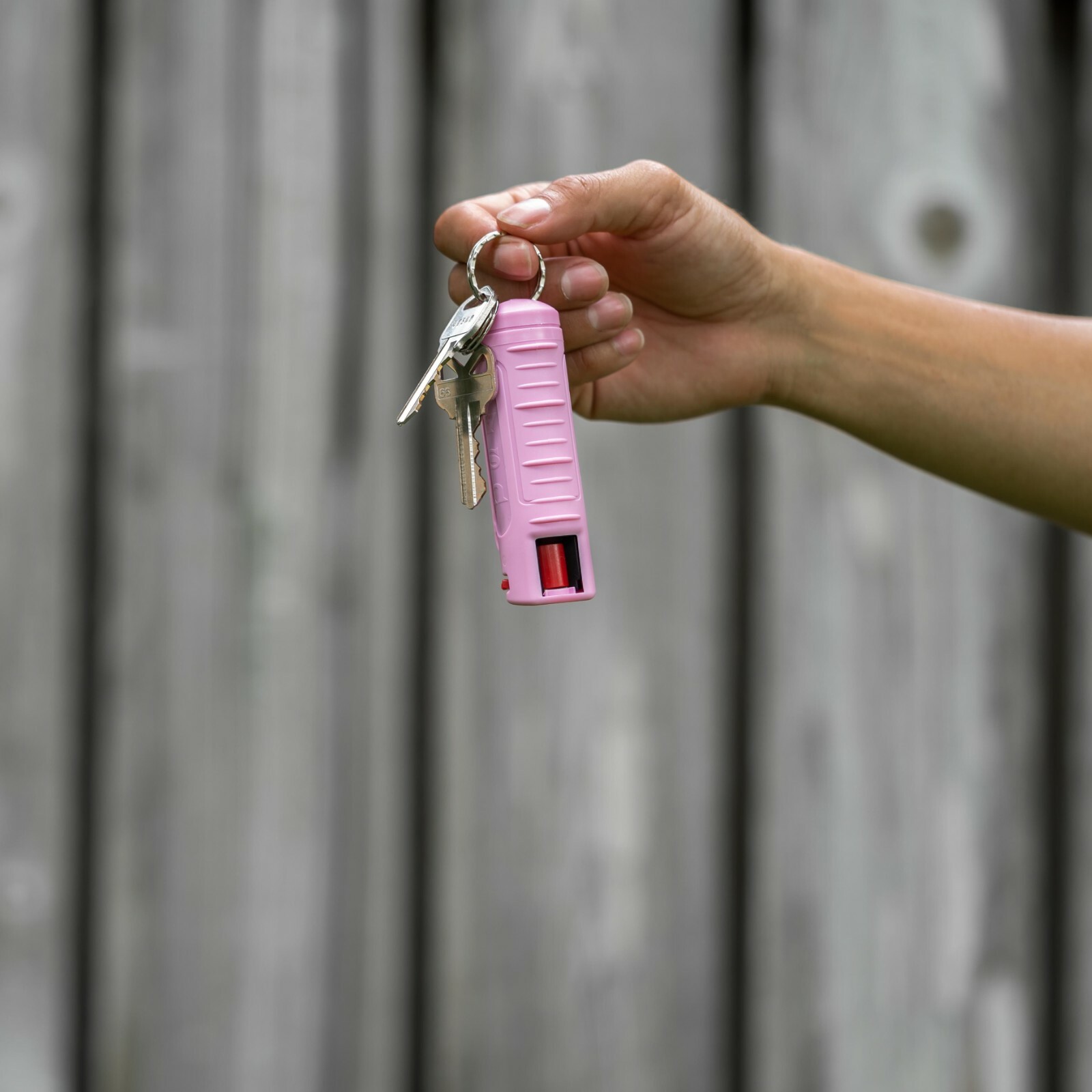 Police Magnum pepper spray .50oz pink molded keychain QR self defense protection