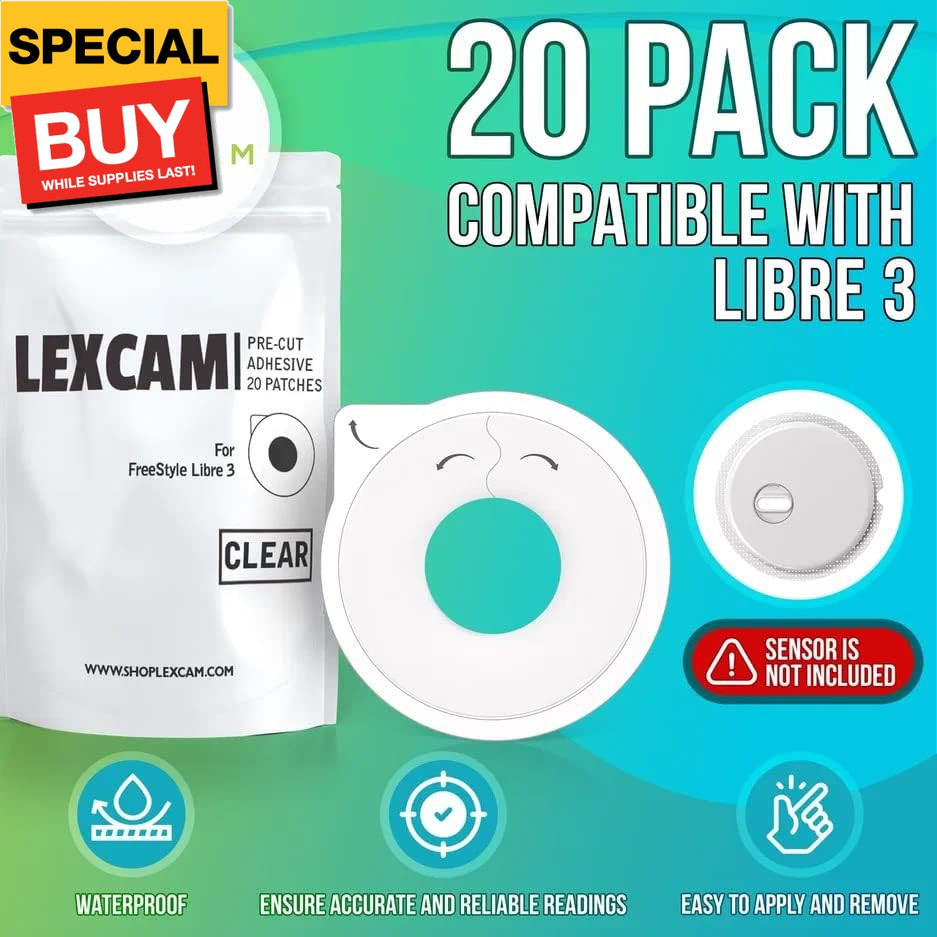 Adhesive Freestyle Libre 3 Only Sensor Covers – Pack of 20 Patches, Waterproof,
