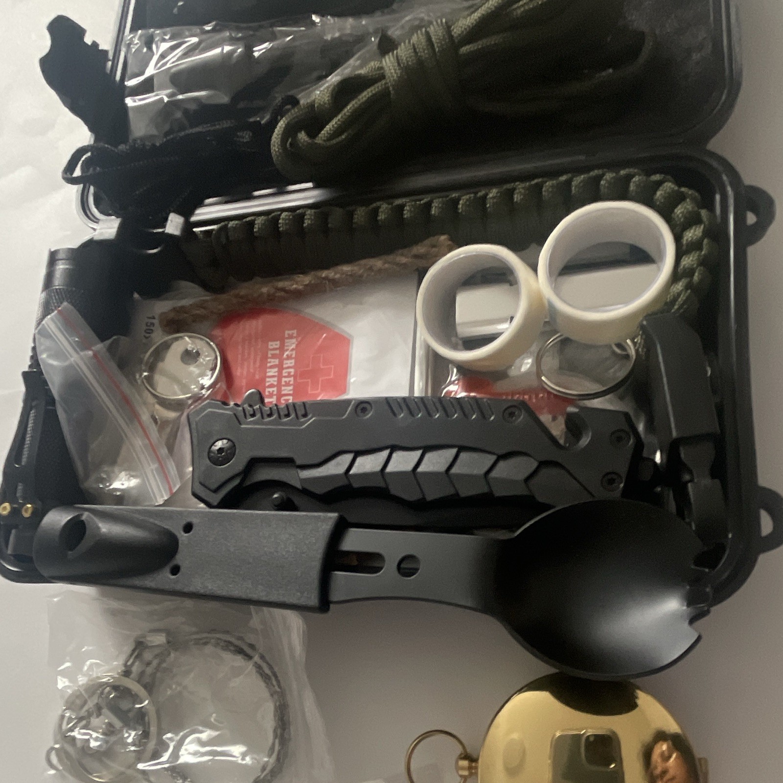 BHYTAKI 37-in-1 Survival Kit w/ Hard Case, Flashlight, Compass, Saw