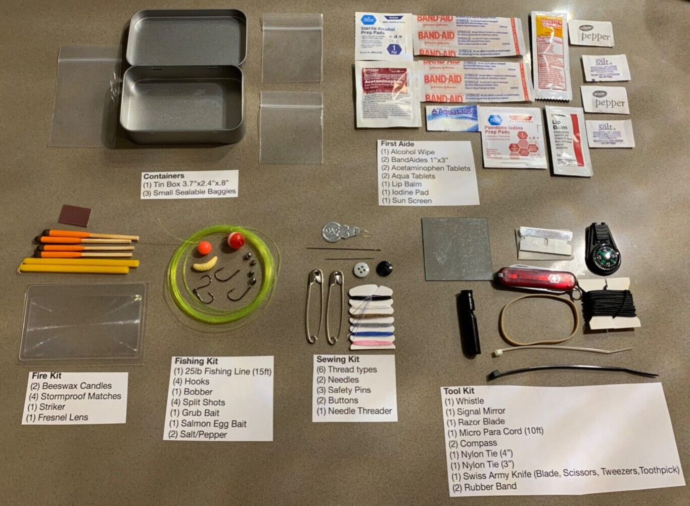 🆘 Emergency Bug Out Survival Prepper Kit Fire Fishing First Aid Sewing Tool 60+