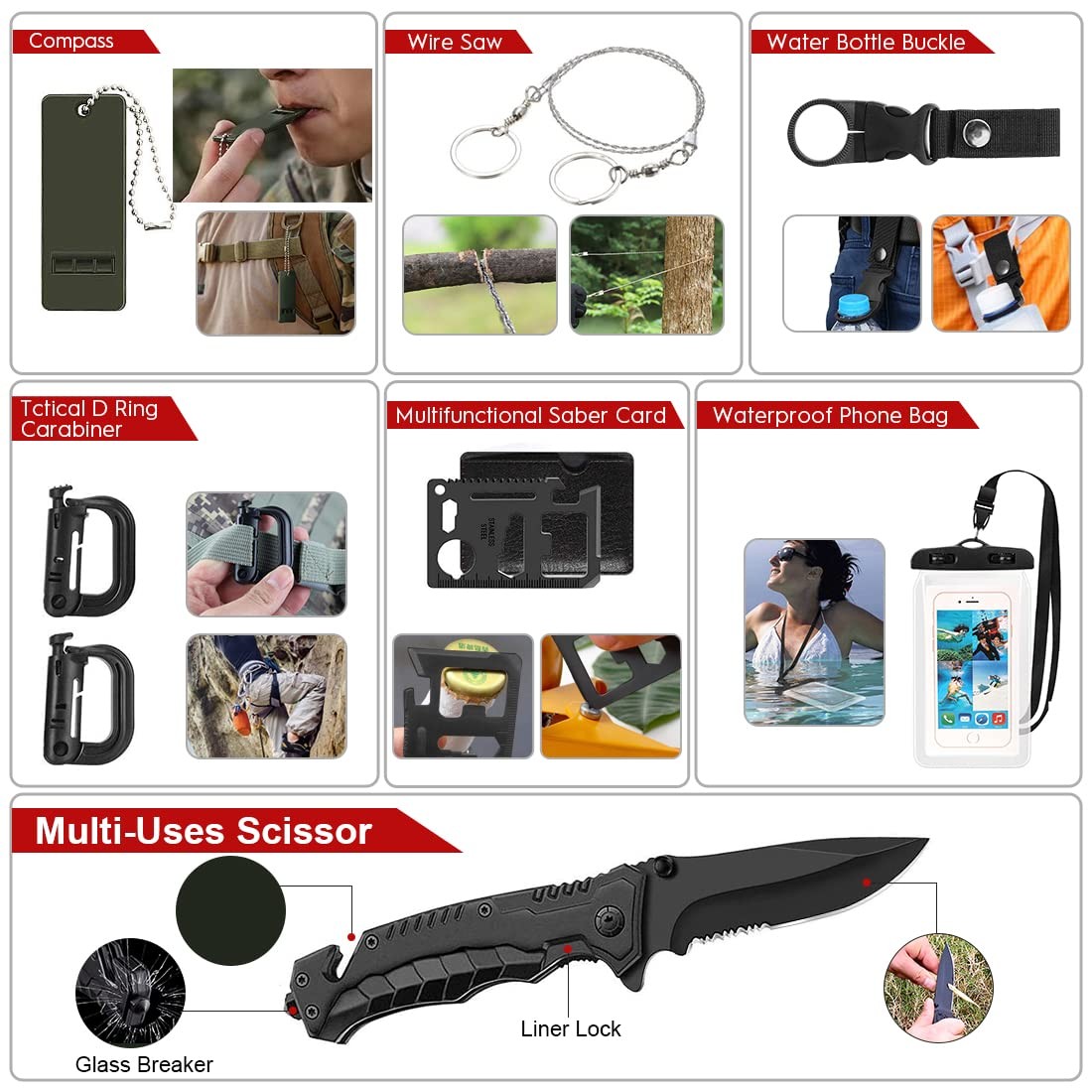 Survival Kit, 251 Pcs Gear First Aid Kit with Molle Large, Black
