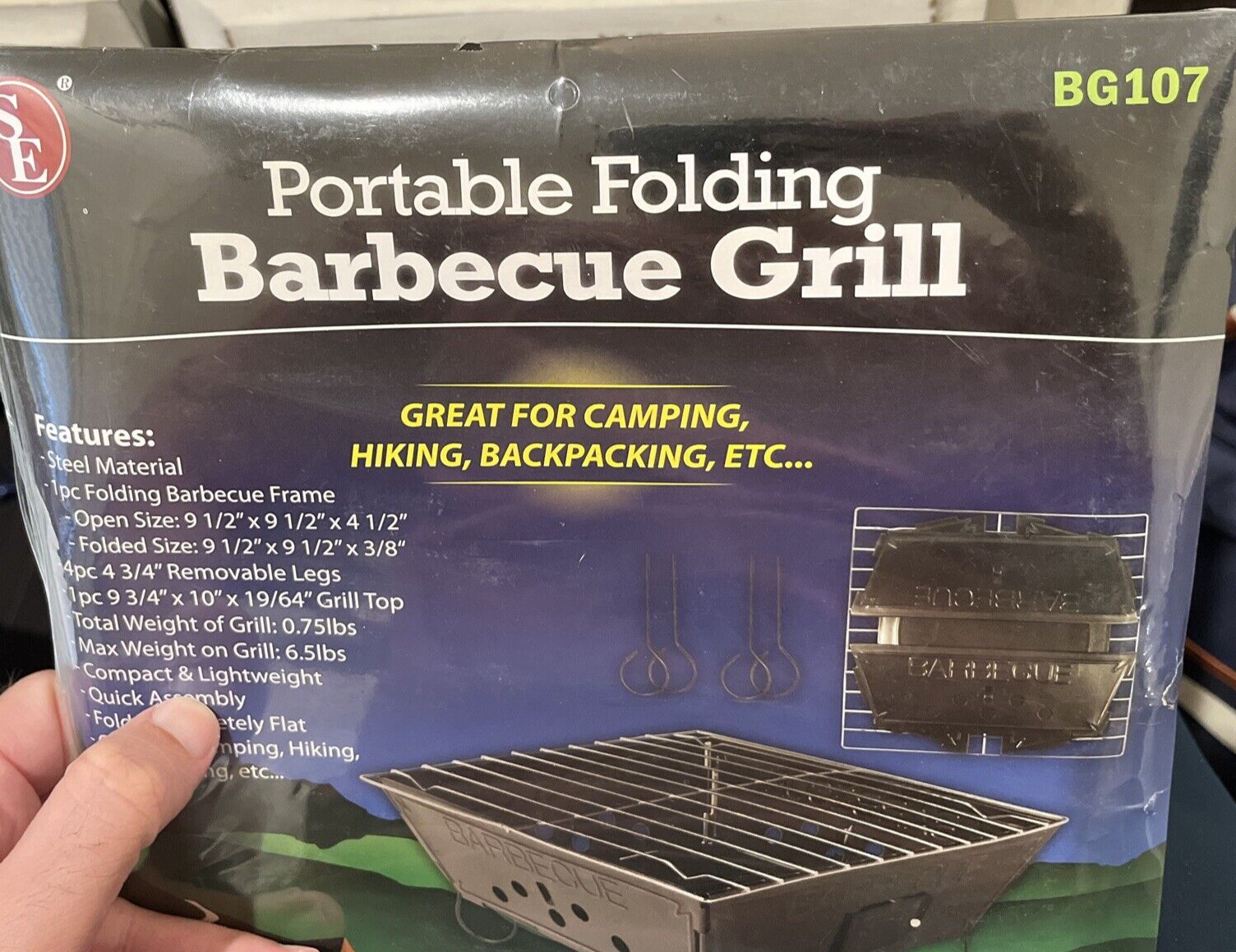 Emergency/Survival: Portable Folding Grill, Lightweight & Flat Fold Design NIP