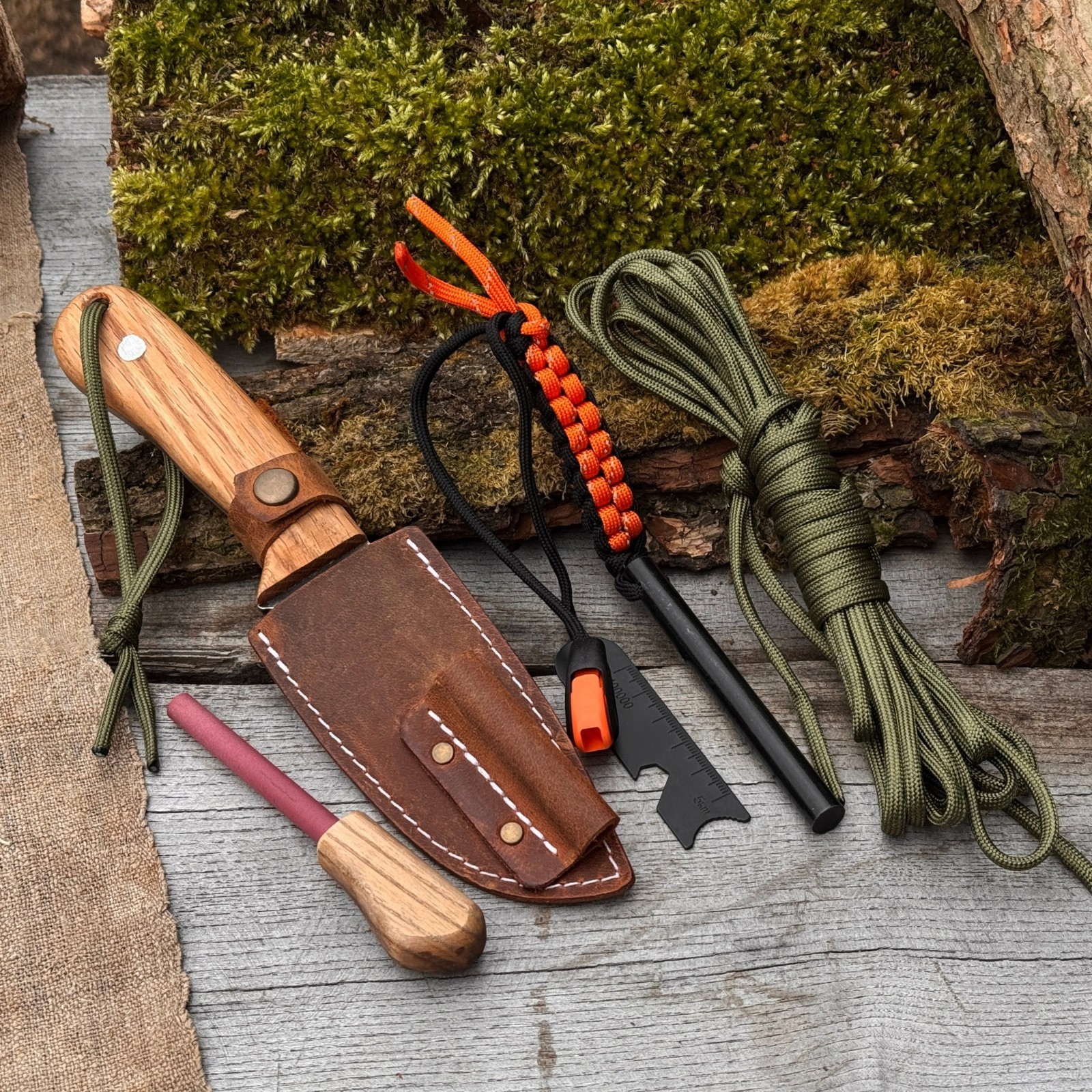 Hiking Kit Bushcraft Knife Set with Forged Knife Ferro Rod Paracord Camping Gear