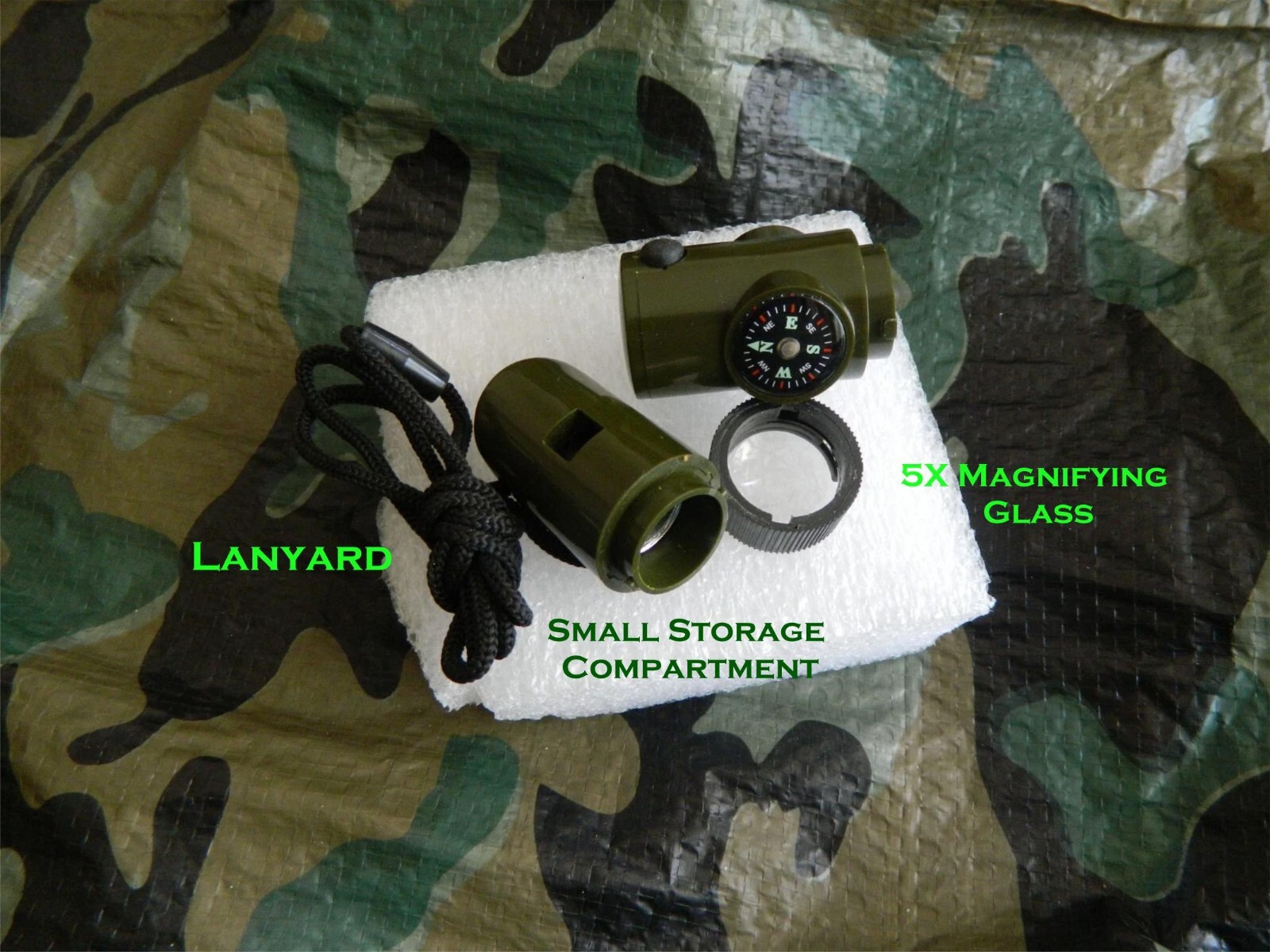 TWO (2) 10 IN 1 SURVIVAL WHISTLES WITH THERMOMETER COMPASS LED MORE FREE SS SAW