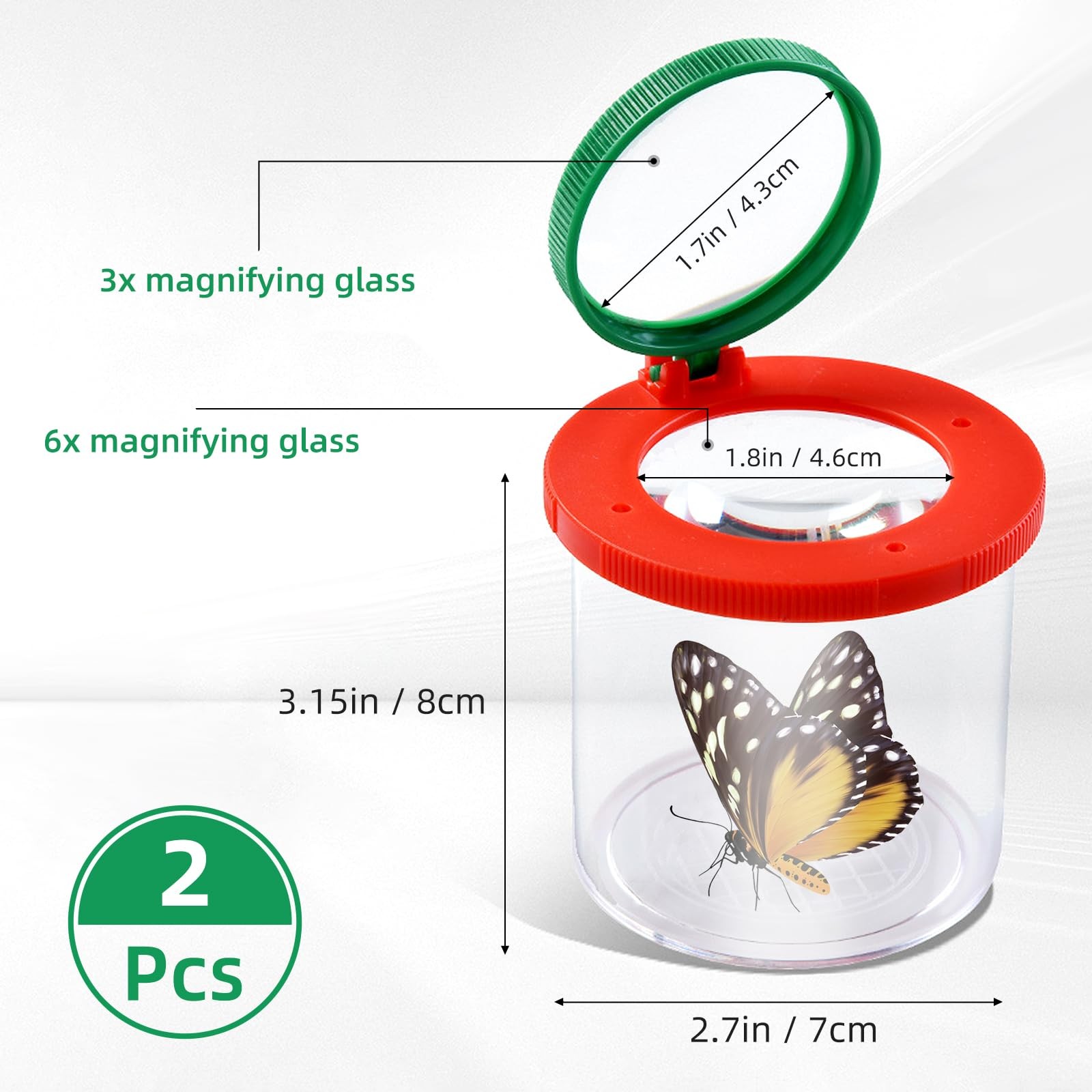 Tumbler Magnifiers for Kids, 2 Pack Magnifying Glass for Kids Insect Viewer for 3Fac…