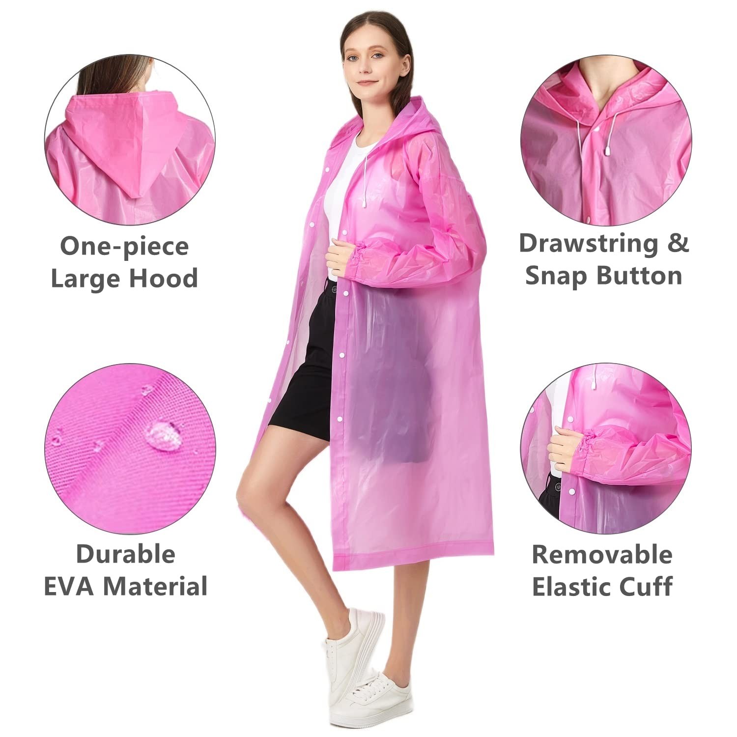 Rain Poncho Raincoats for Adult Reusable – 2-5 Pack EVA Waterproof Rain Coat …