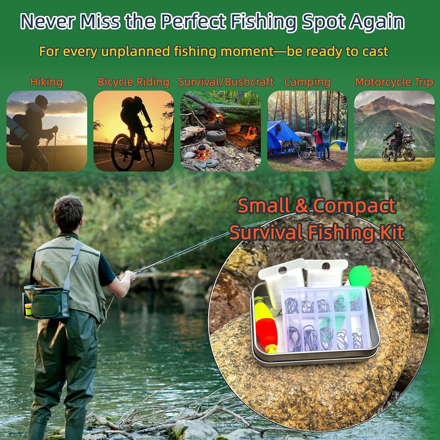 Mini Survival Fishing Kit–Compact Emergency Gear for Camping,Hiking,Bushcraft,