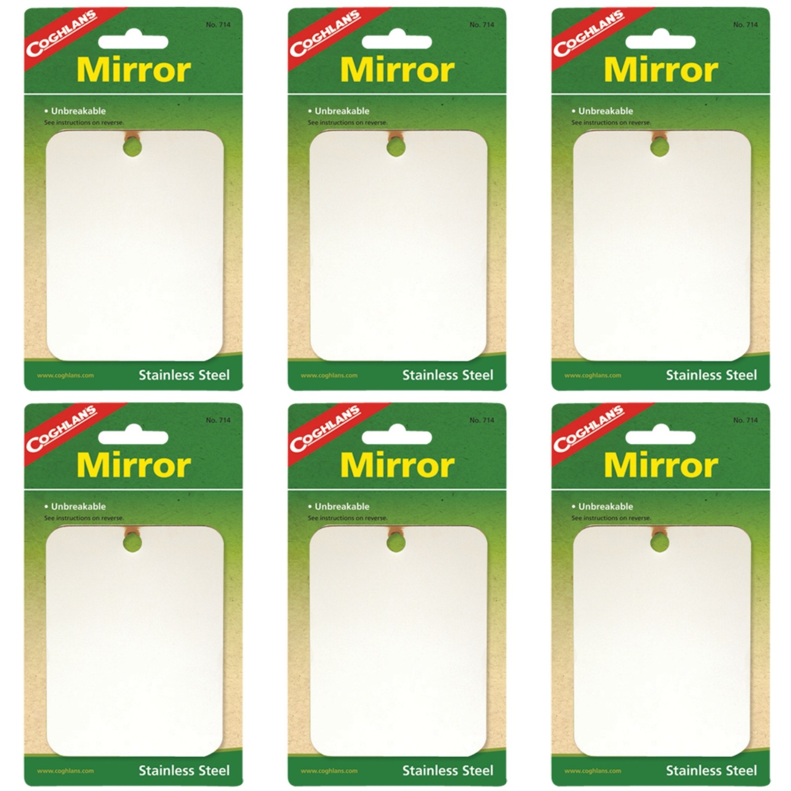 Coghlan’s Stainless Steel Mirror Unbreakable Compact Survival Camping (6-Pack)