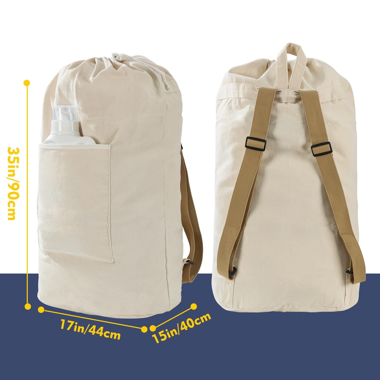 Canvas Laundry bag, Washable backpack, Adjustable XX-Large, BEIGE